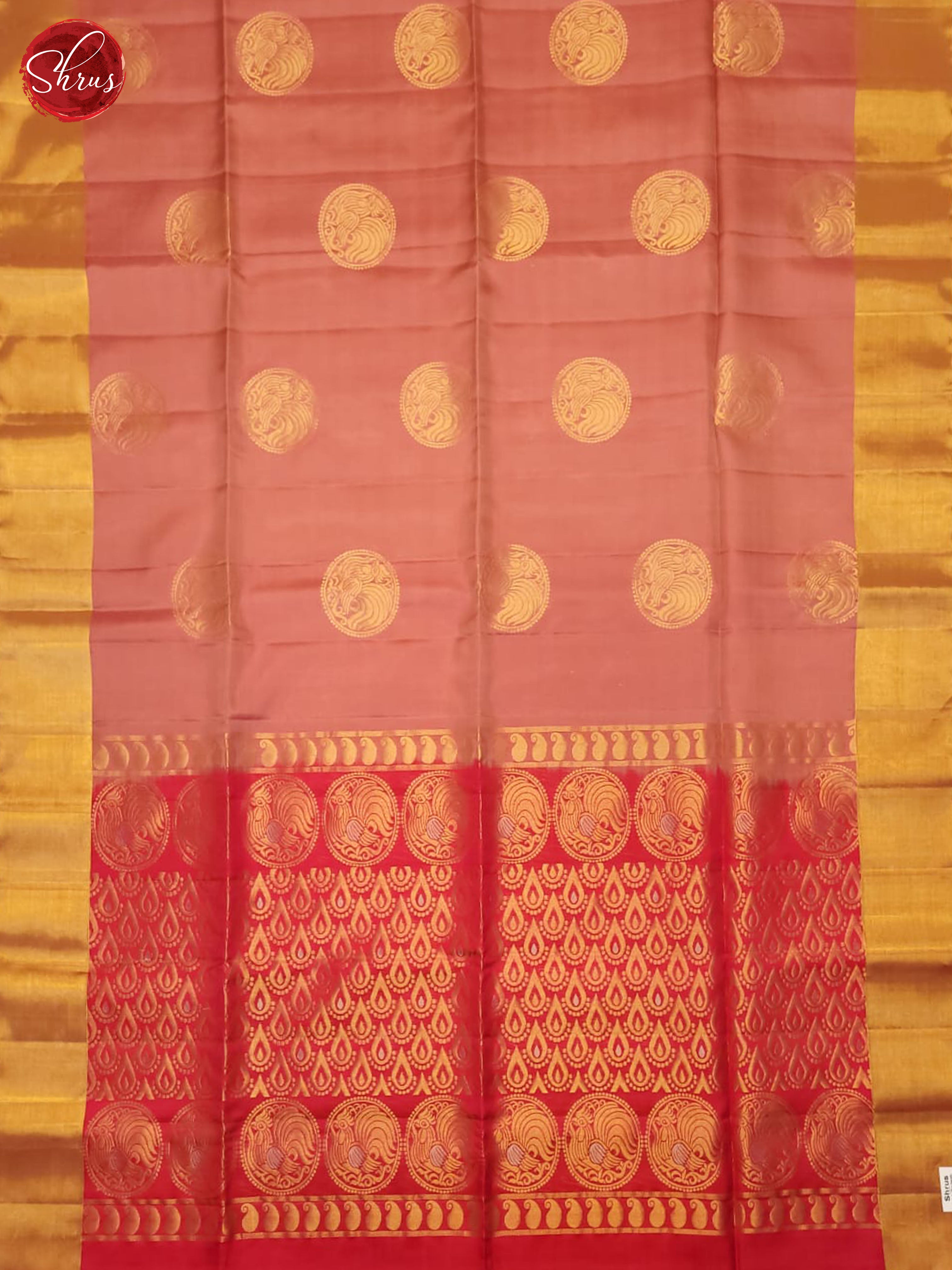 Dusty Pink And Red- Soft Silk Half-pure Saree - Shop on ShrusEternity.com