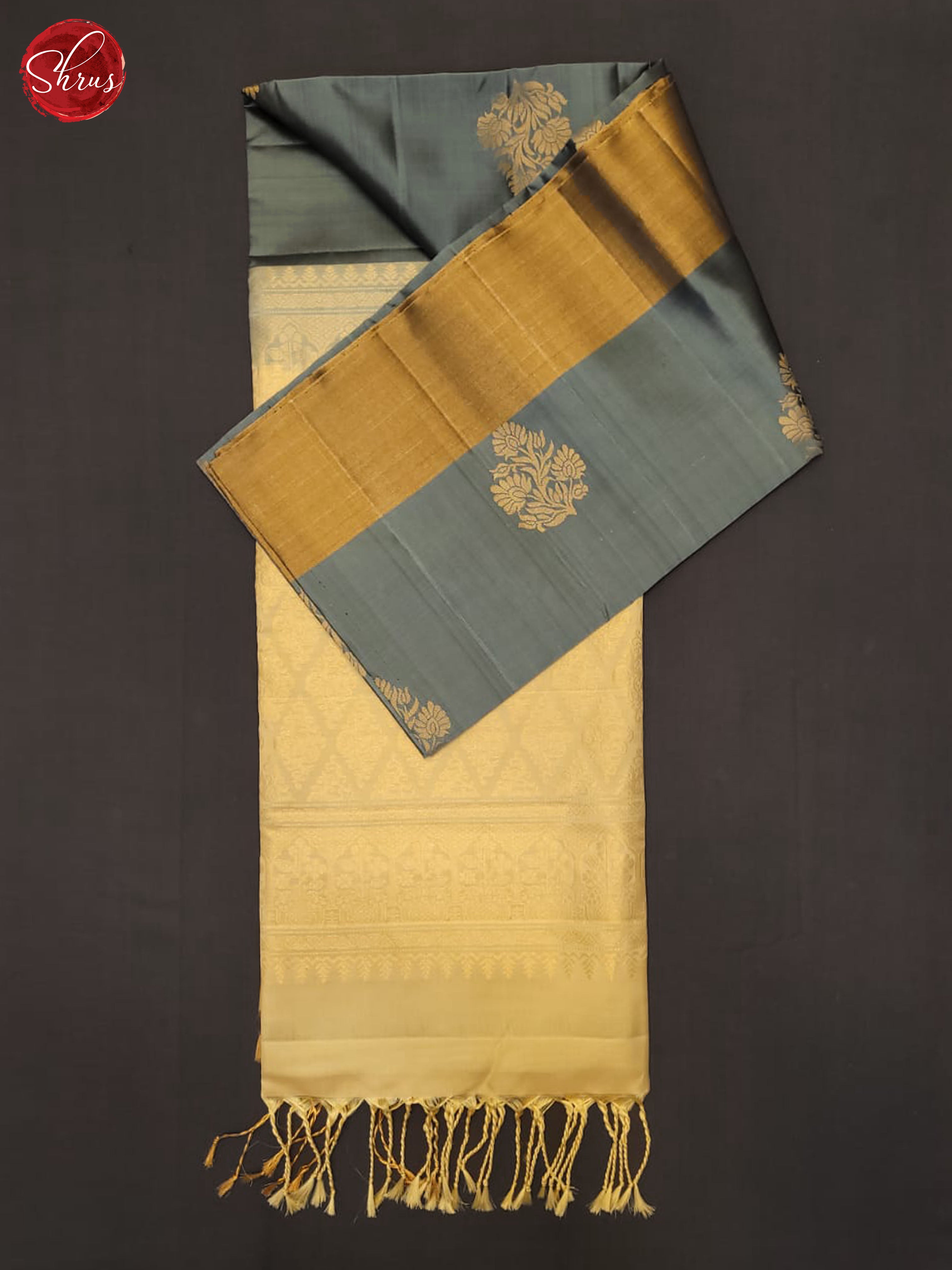 Grey And Beige- Soft Silk Half-pure Saree - Shop on ShrusEternity.com