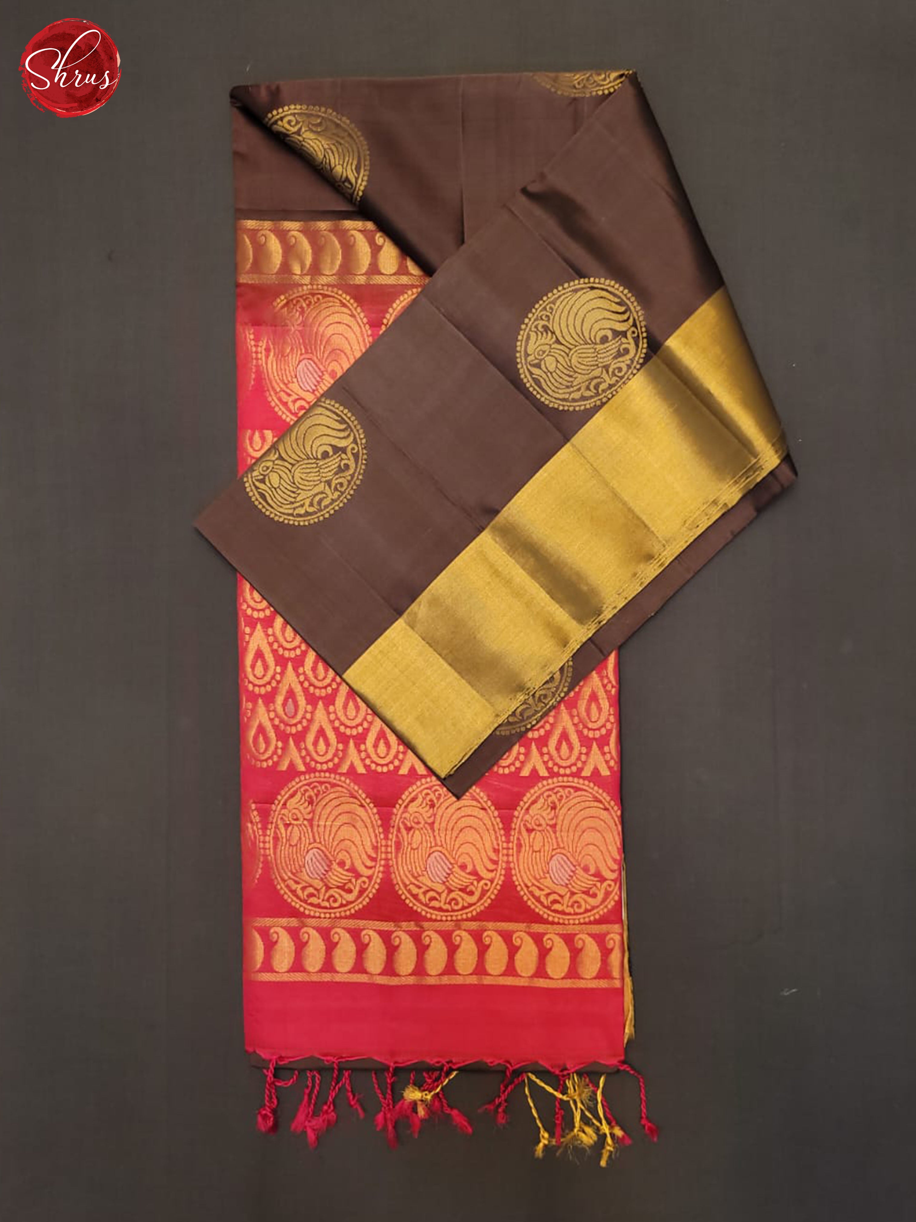 Brown And Red- Soft silk half-pure Saree - Shop on ShrusEternity.com