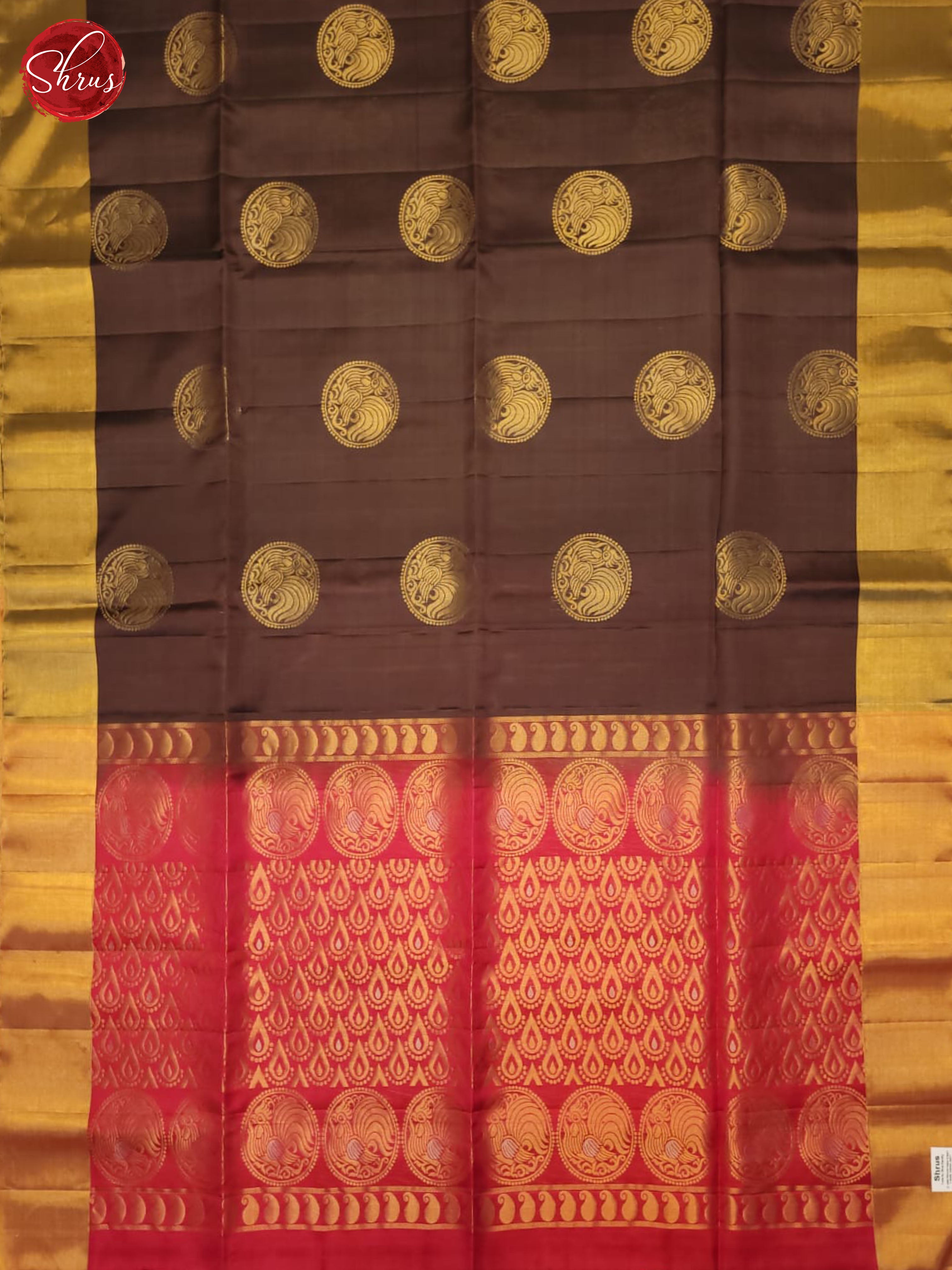 Brown And Red- Soft silk half-pure Saree - Shop on ShrusEternity.com