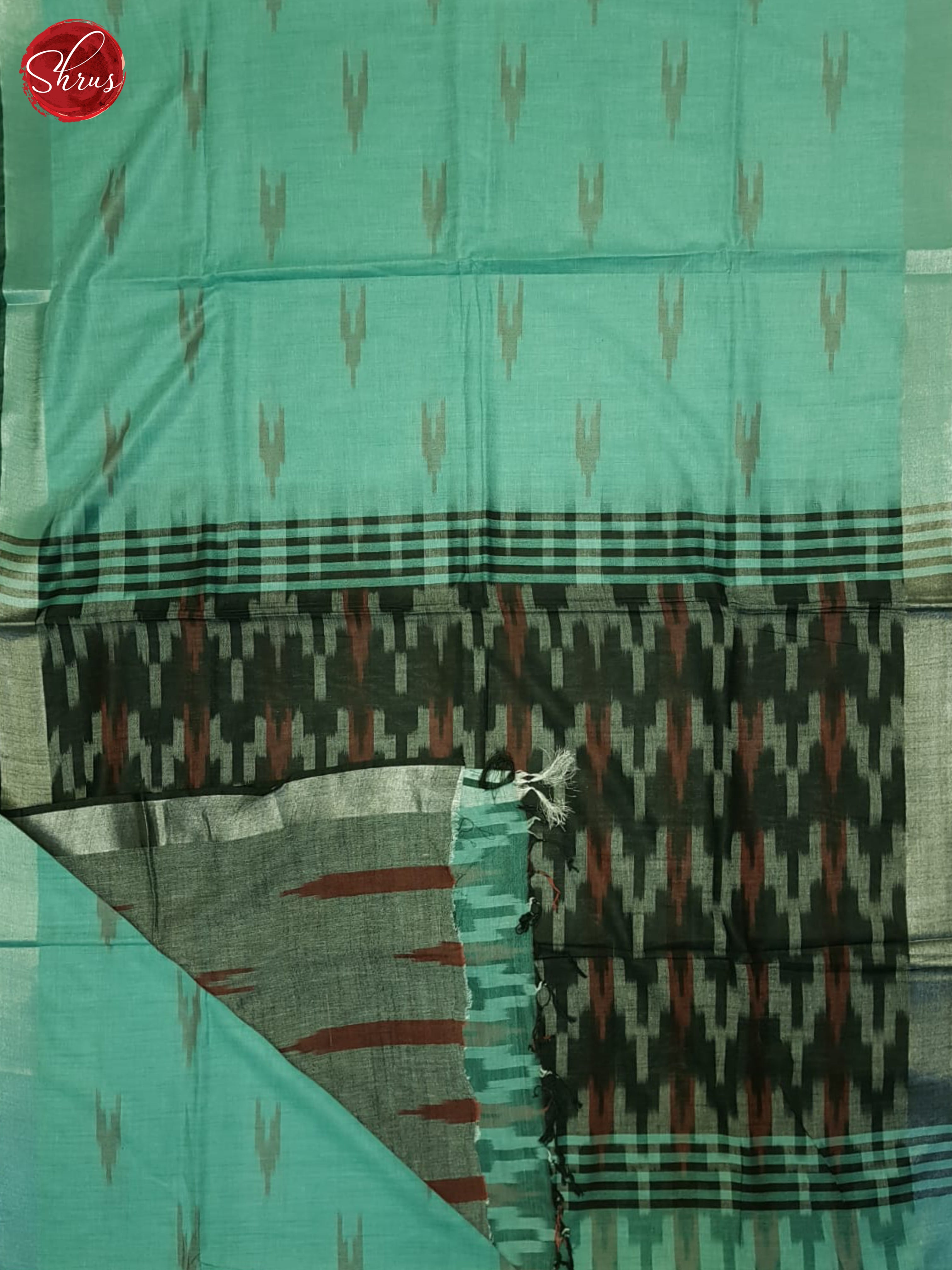 Teal Green & Grey - Semi Ikkat Saree - Shop on ShrusEternity.com