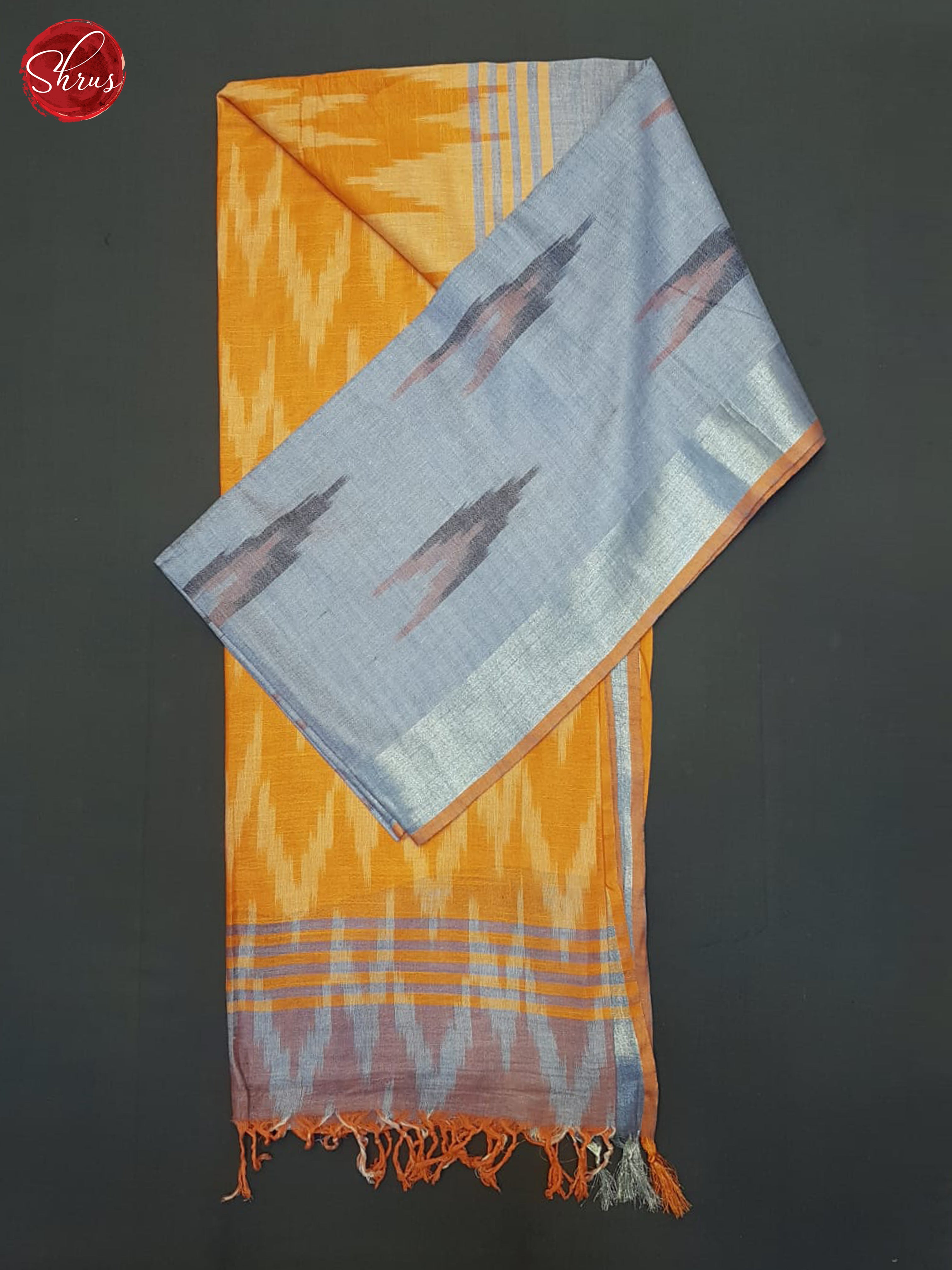 Bluish Grey & Orange - Semi Ikkat Saree - Shop on ShrusEternity.com