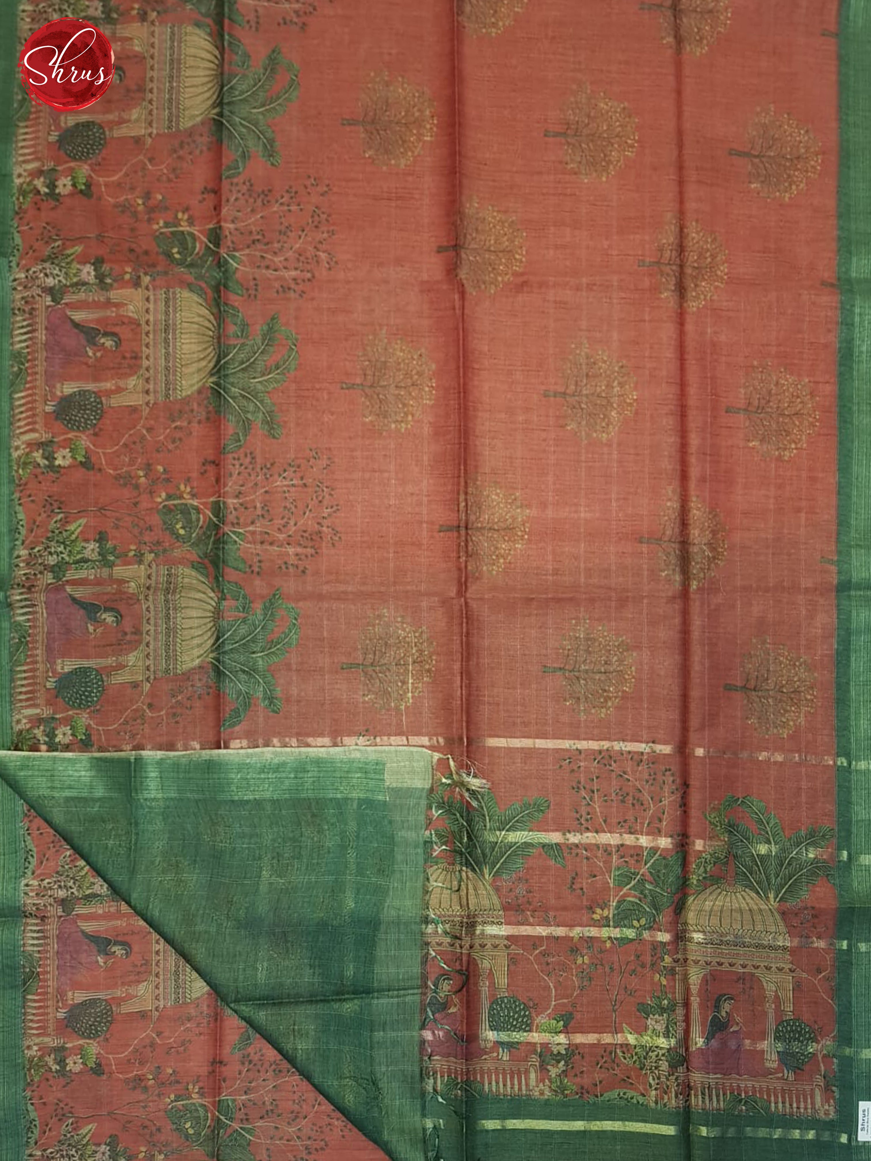 Red And Green- Semi Tussar Saree - Shop on ShrusEternity.com