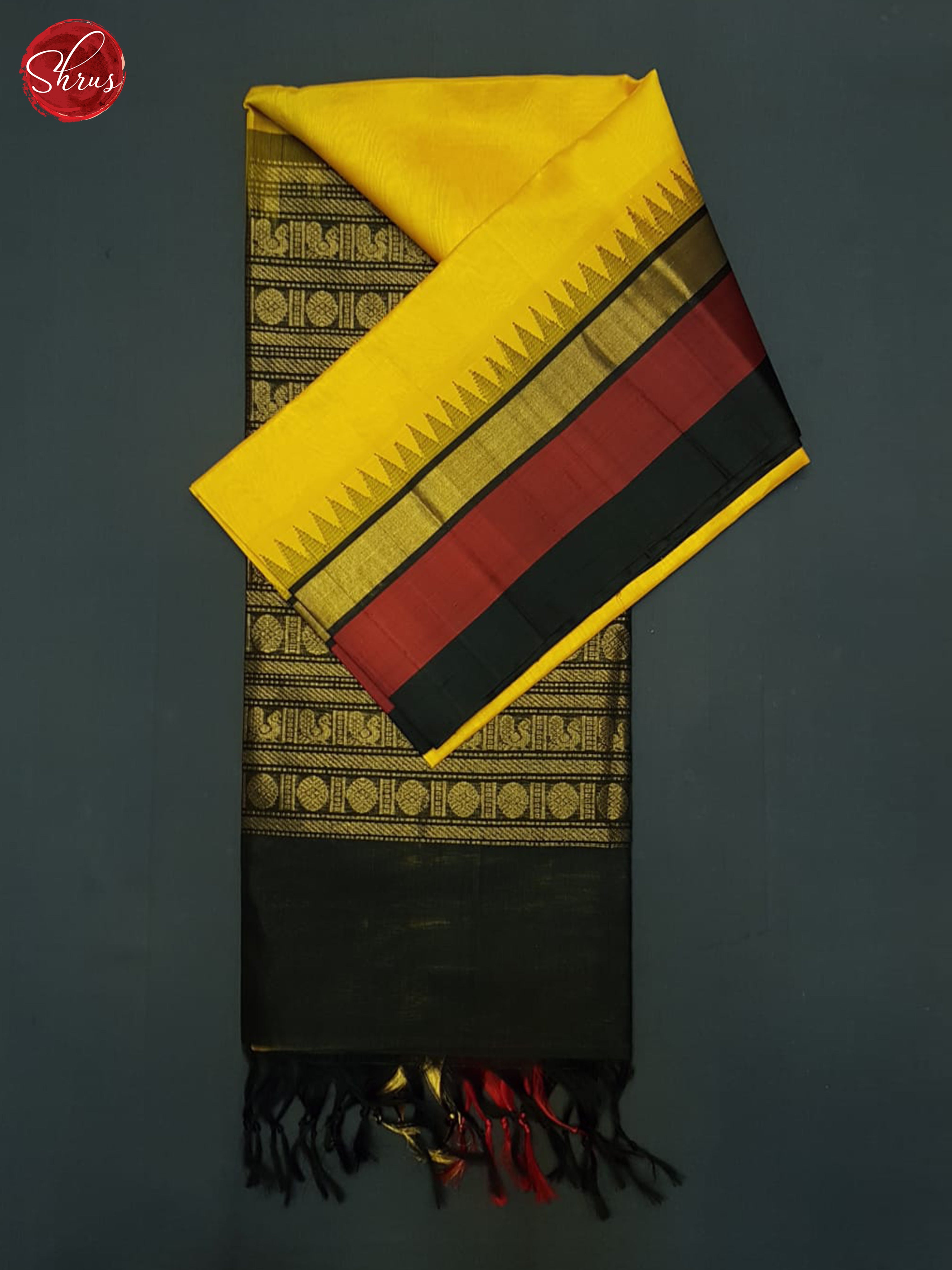 Yellow And Black-Silk Cotton Saree - Shop on ShrusEternity.com