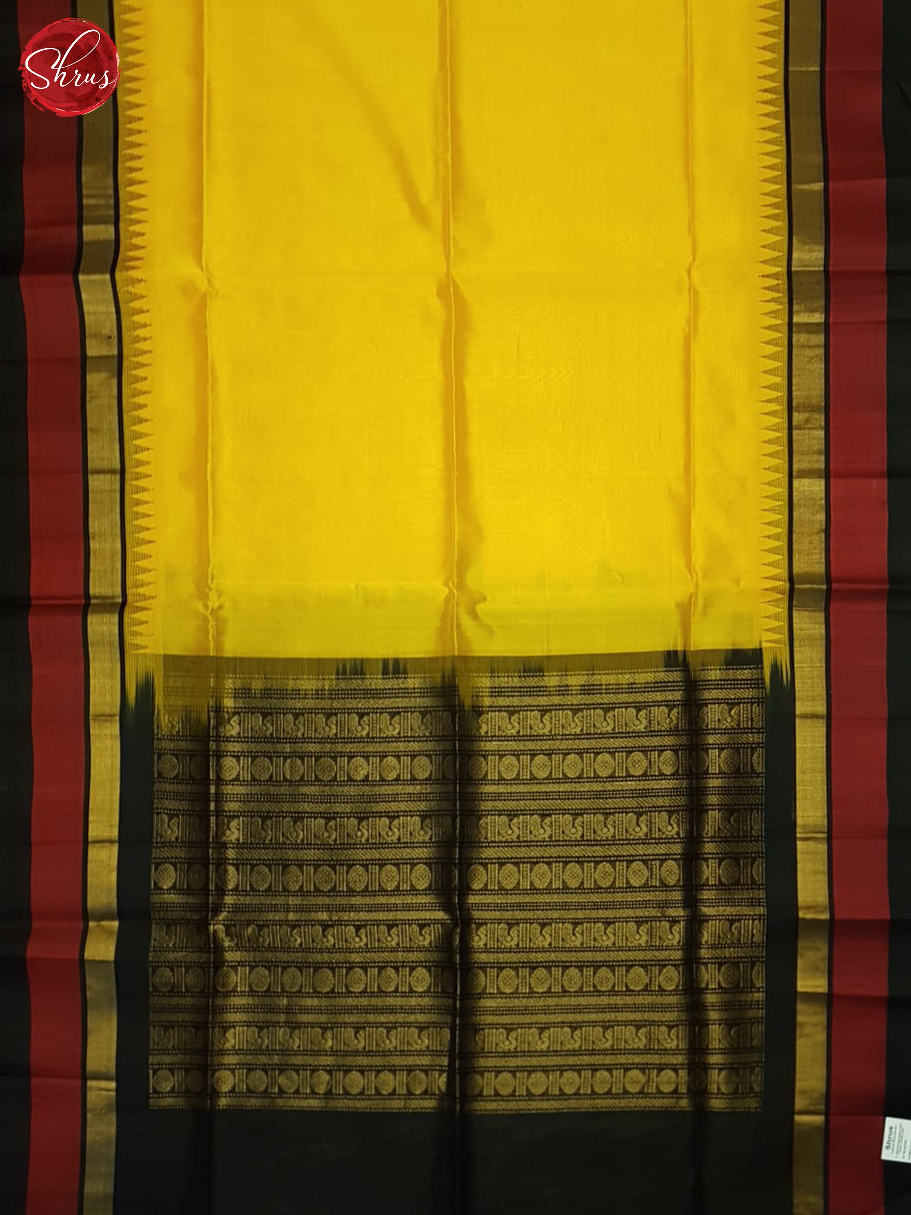 Yellow And Black-Silk Cotton Saree - Shop on ShrusEternity.com