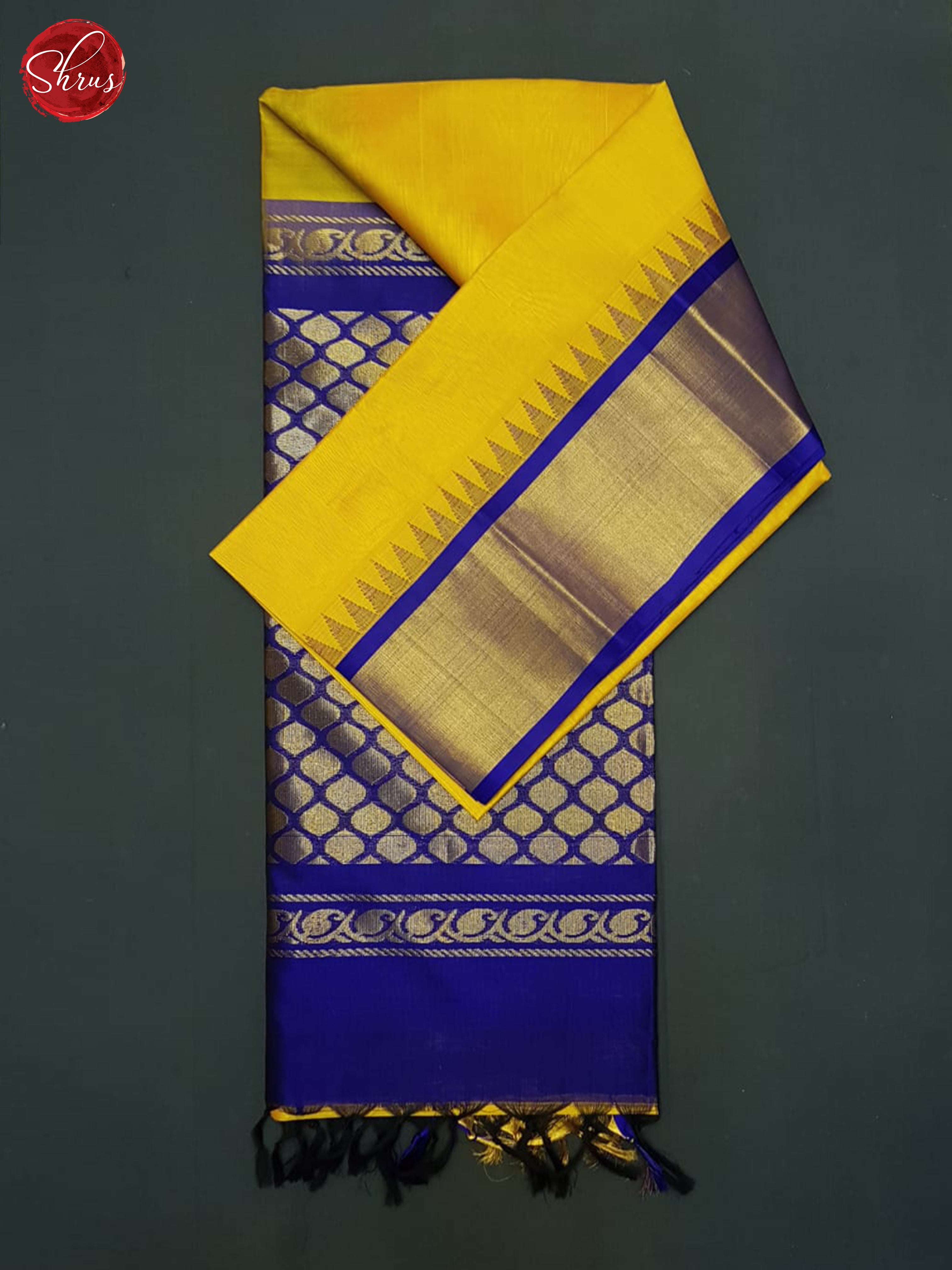 Yellow And Blue-Silk Cotton Saree - Shop on ShrusEternity.com