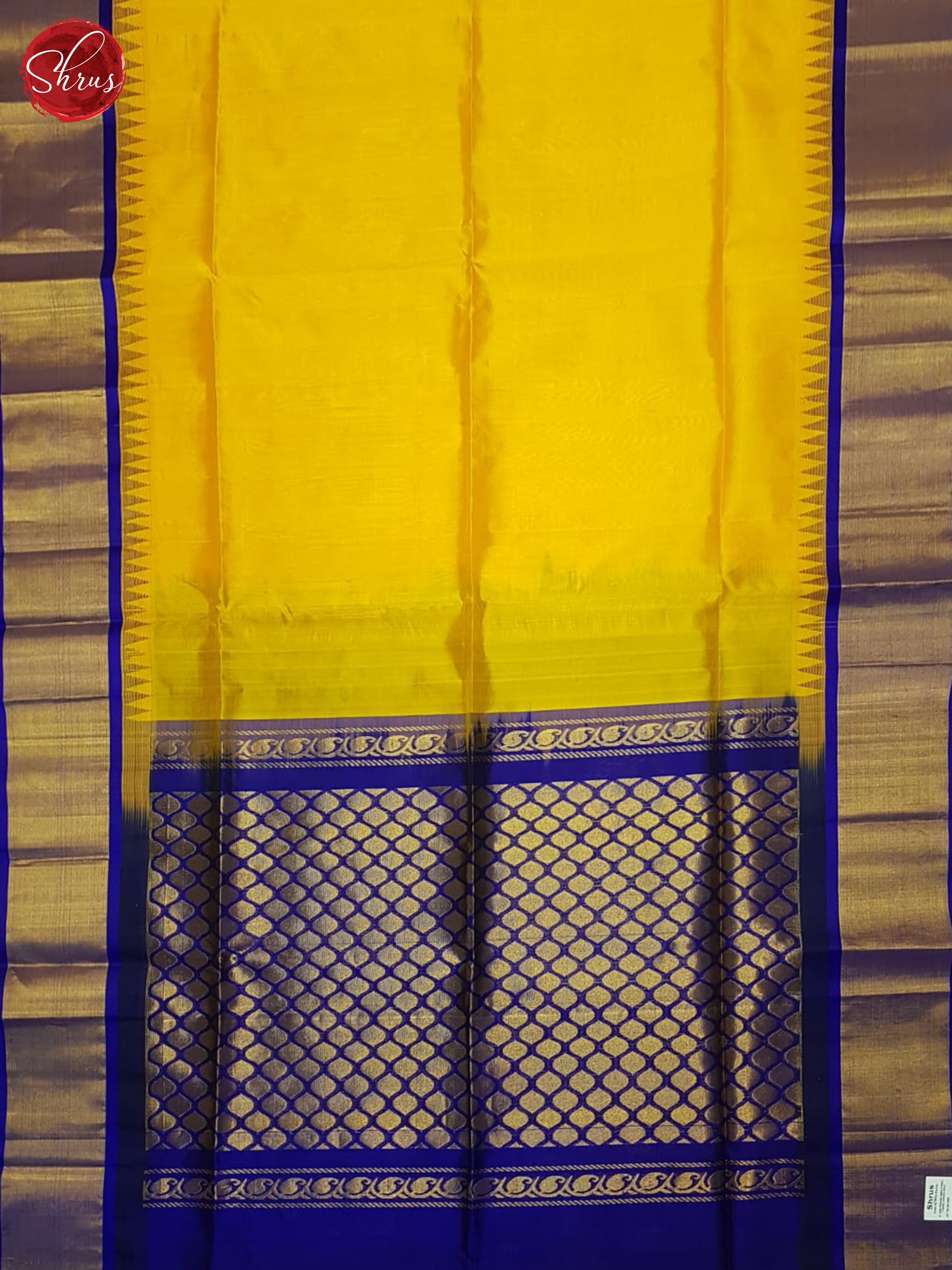 Yellow And Blue-Silk Cotton Saree - Shop on ShrusEternity.com