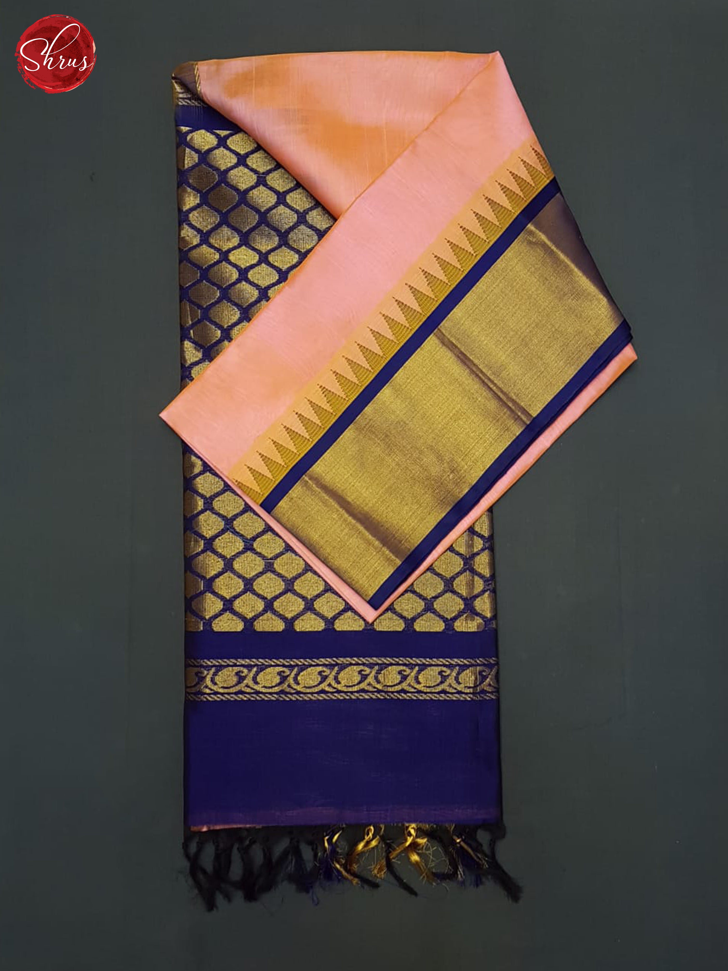 Pink And Blue-Silk Cotton Saree - Shop on ShrusEternity.com
