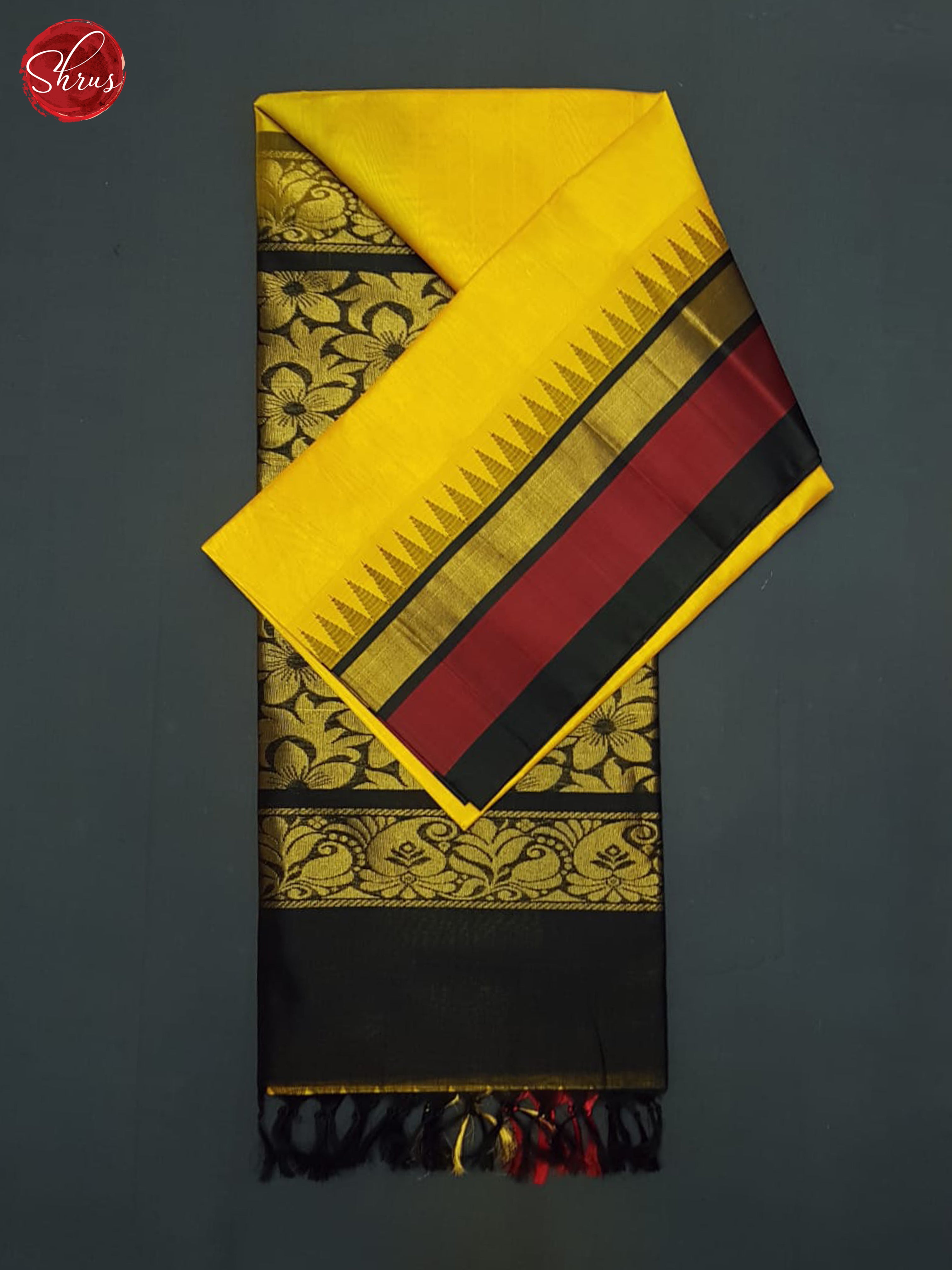 Yellow And Black-Silk cotton saree - Shop on ShrusEternity.com