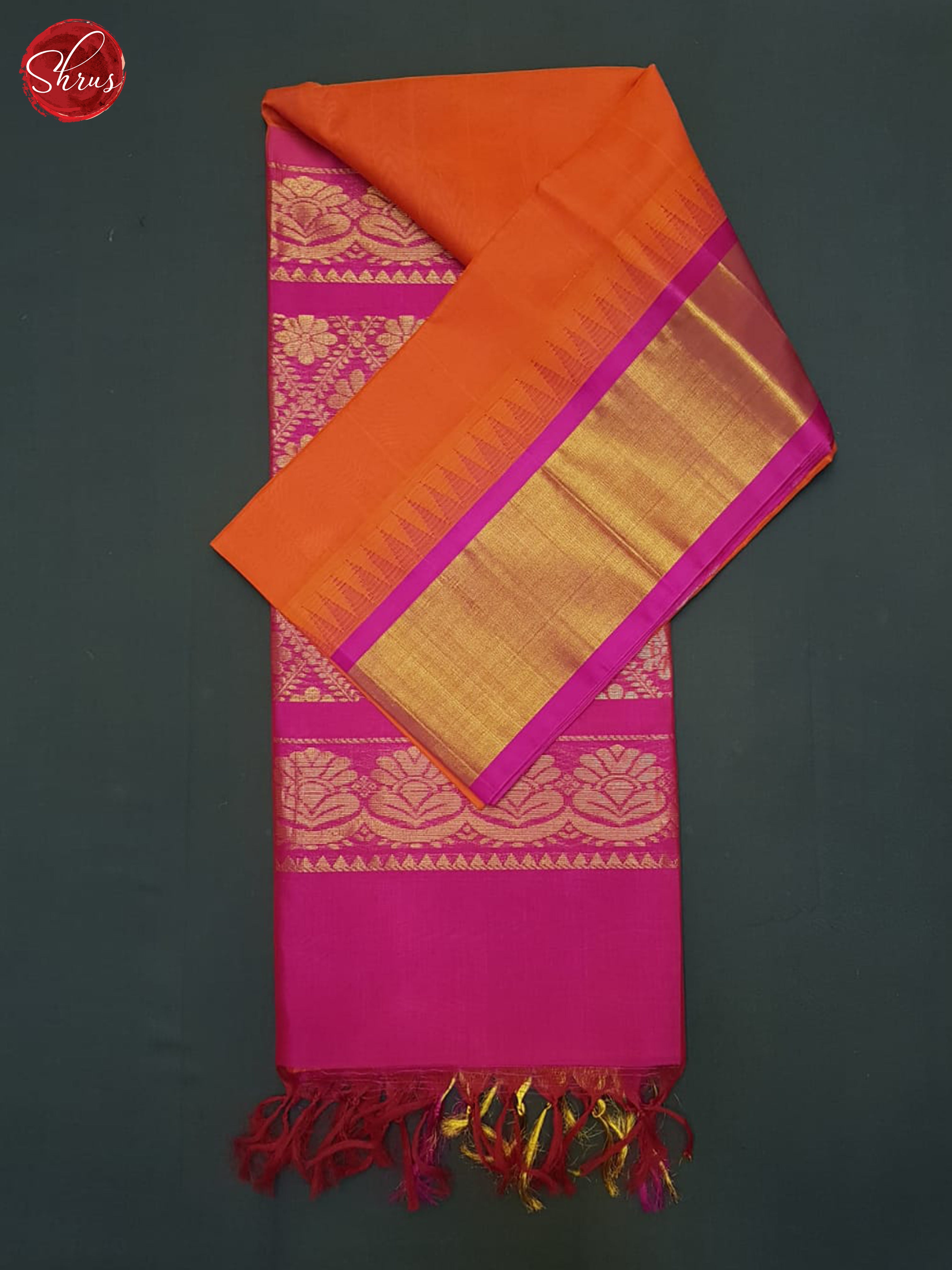 Orange And Pink-Silk Cotton Saree - Shop on ShrusEternity.com