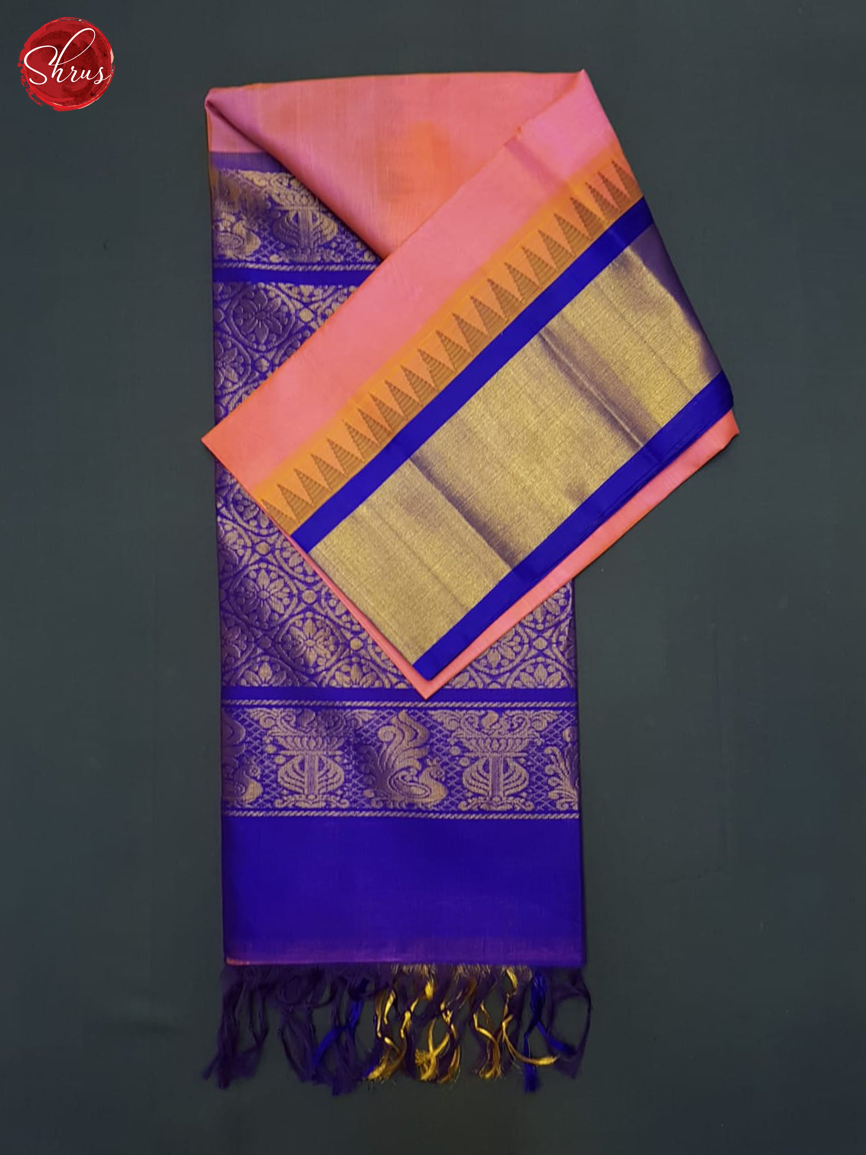 Pink And Blue-Silk Cotton Saree - Shop on ShrusEternity.com