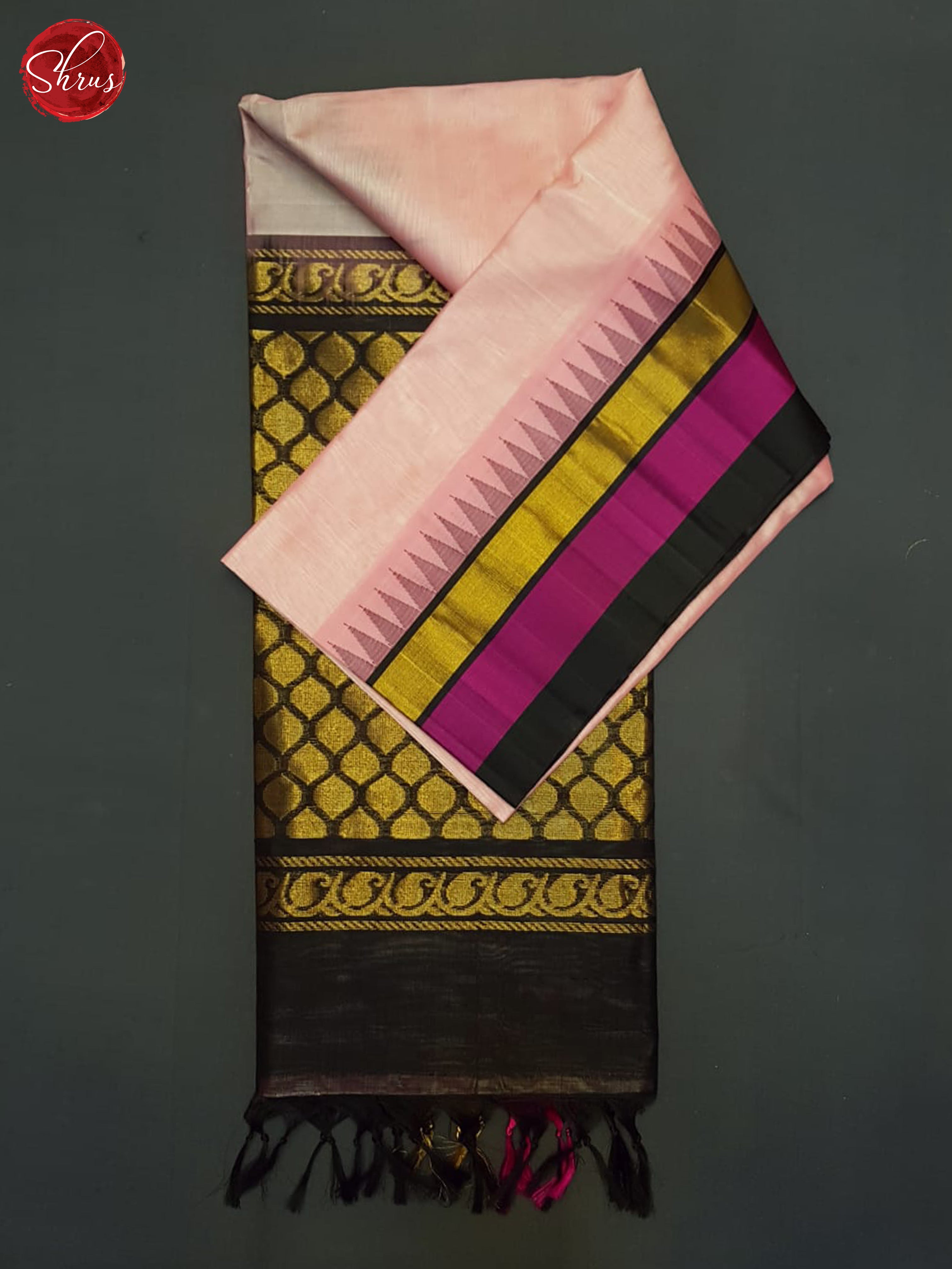 Lotus Pink And Black-Silk Cotton Saree - Shop on ShrusEternity.com