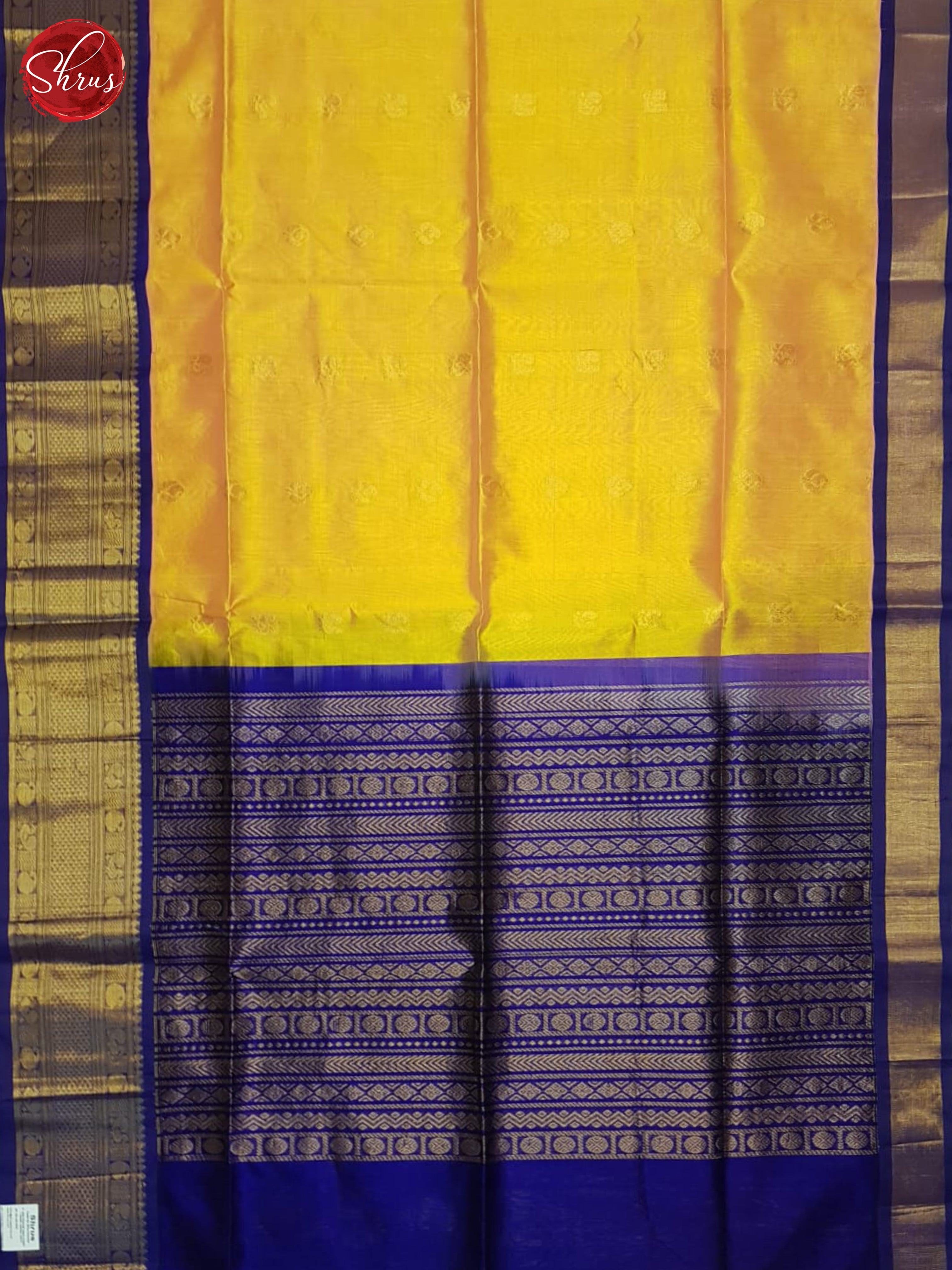 Yellow And Blue-Silk cotton saree - Shop on ShrusEternity.com