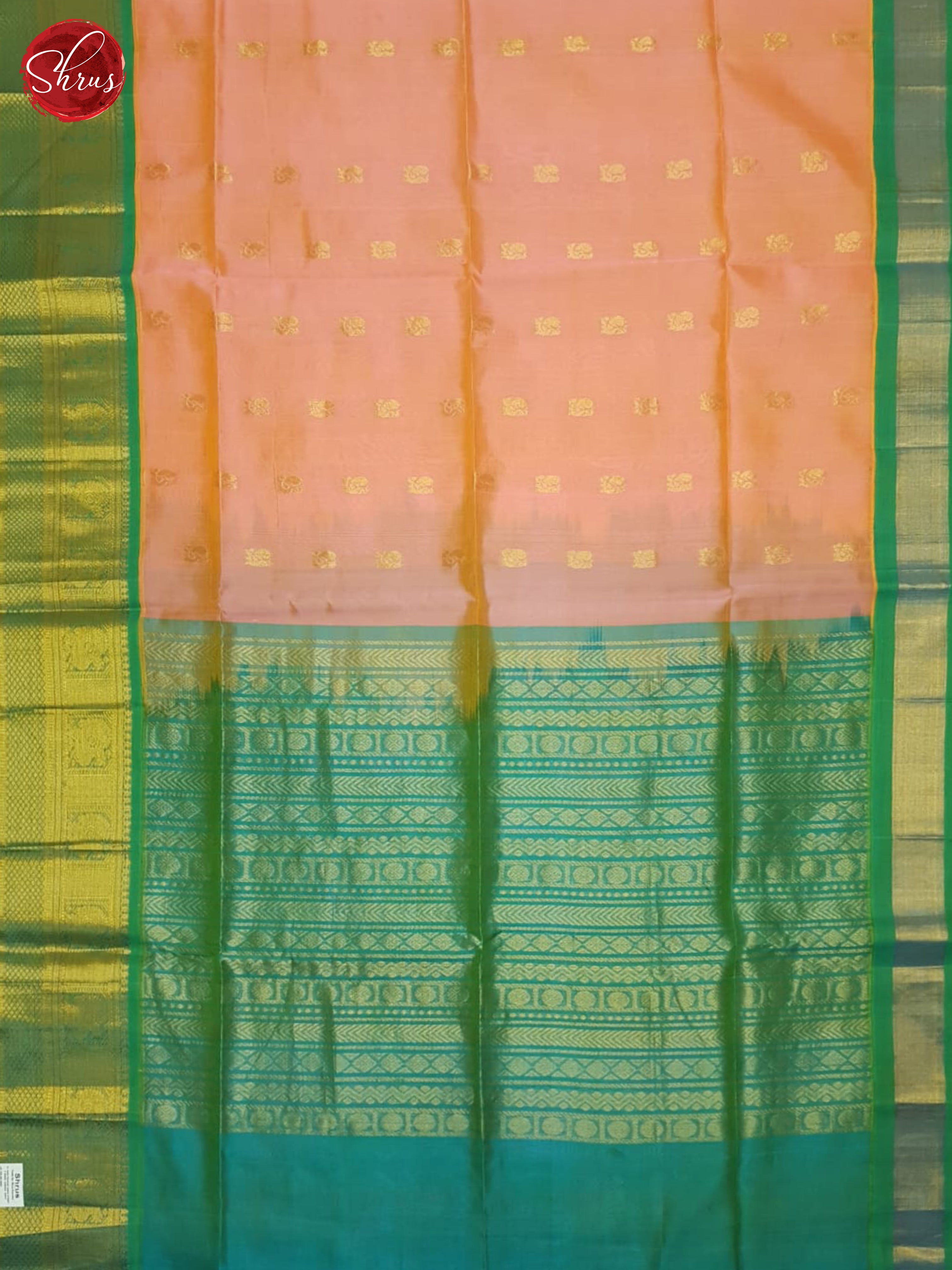 Peach And Green-Silk cotton saree - Shop on ShrusEternity.com