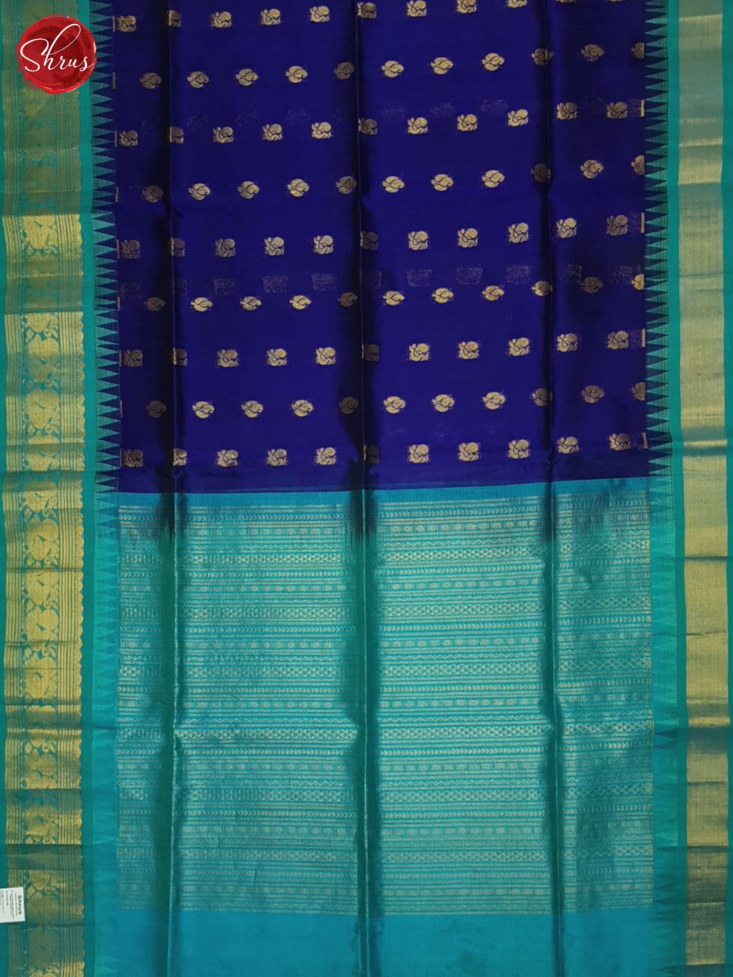 Blue and teal-Silk cotton saree - Shop on ShrusEternity.com