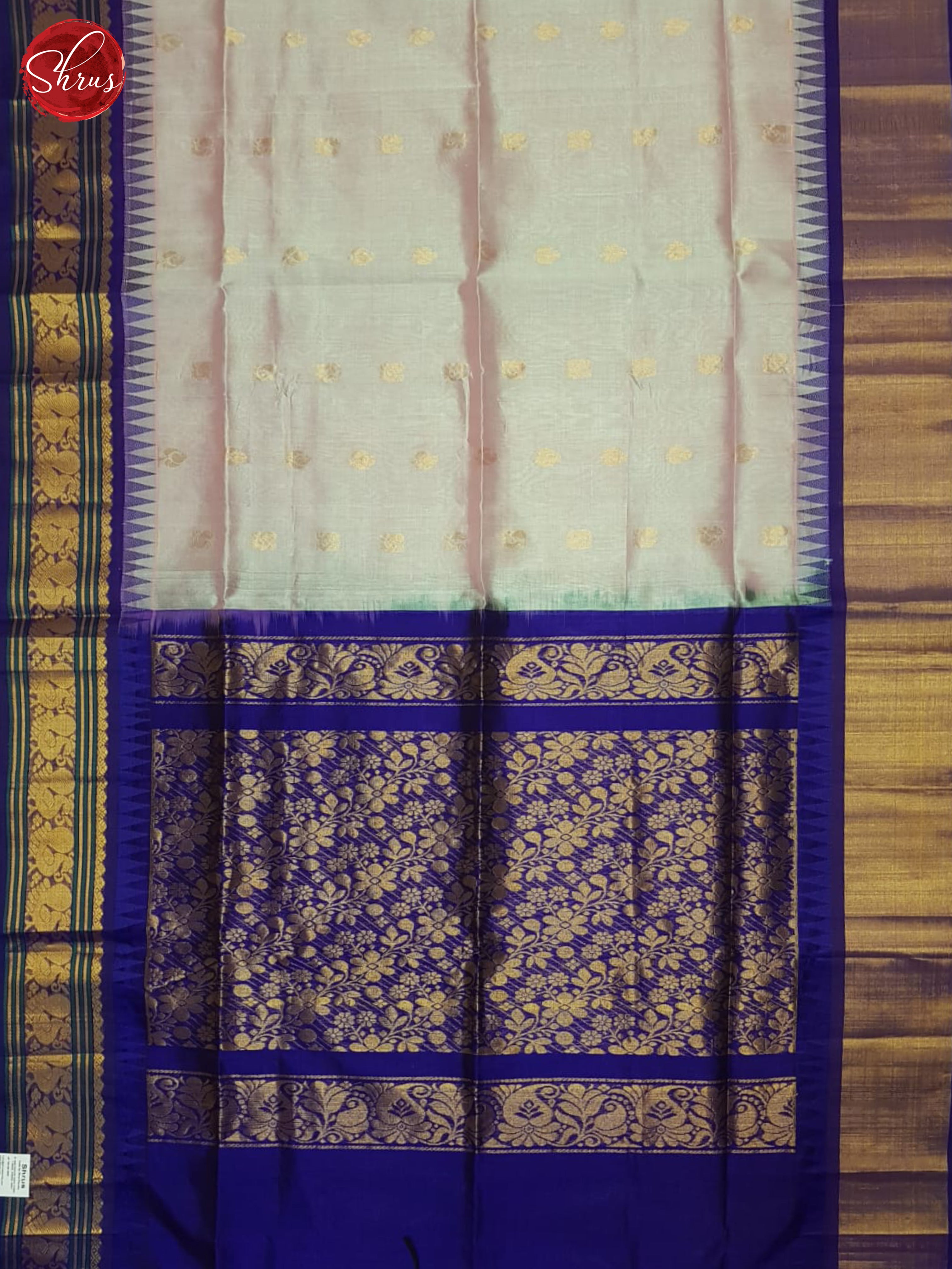 Grey And Blue-Silk cotton saree - Shop on ShrusEternity.com
