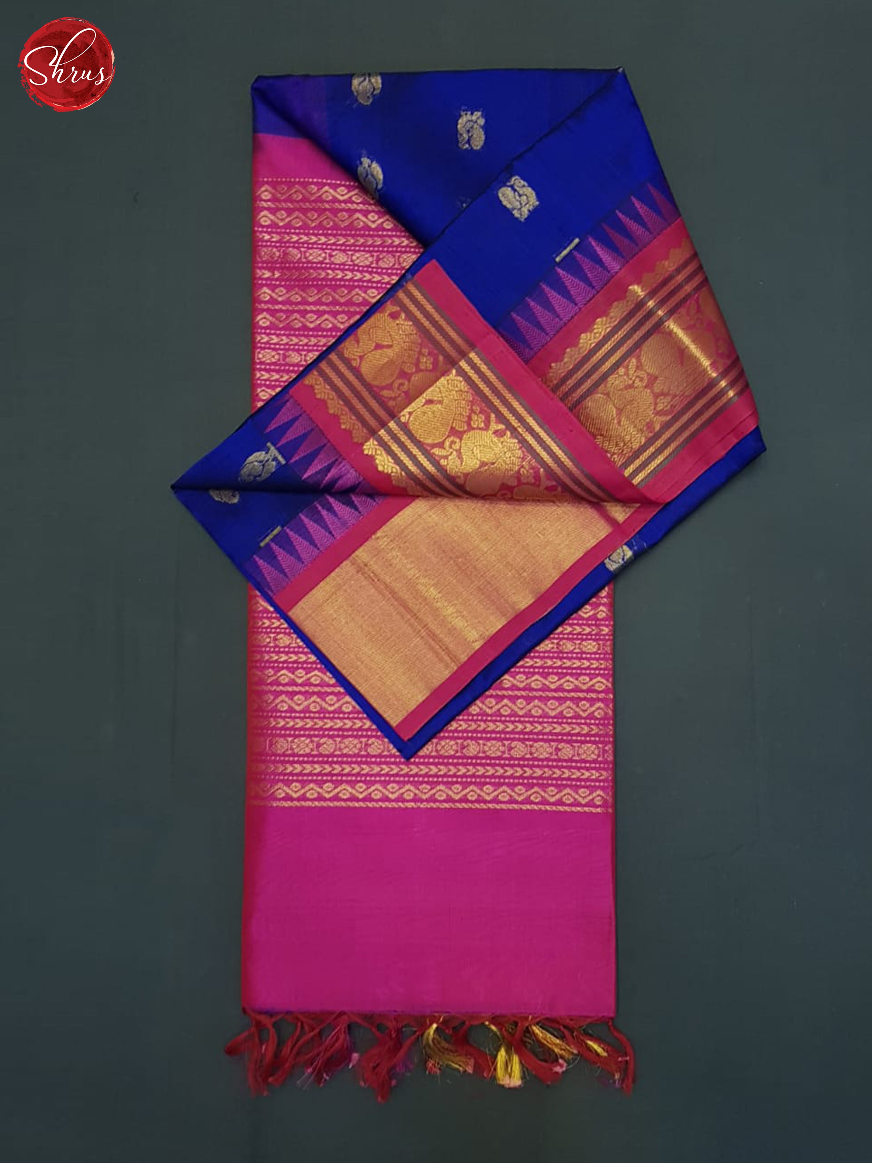 Blue And Pink-Silk cotton saree - Shop on ShrusEternity.com