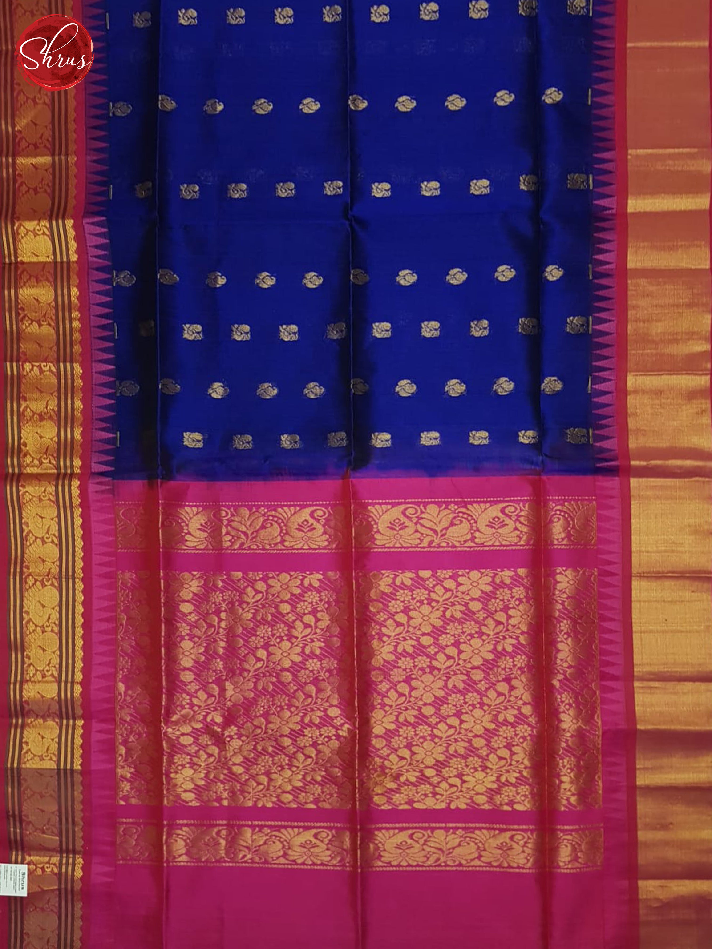 Blue And Pink-Silk cotton saree - Shop on ShrusEternity.com