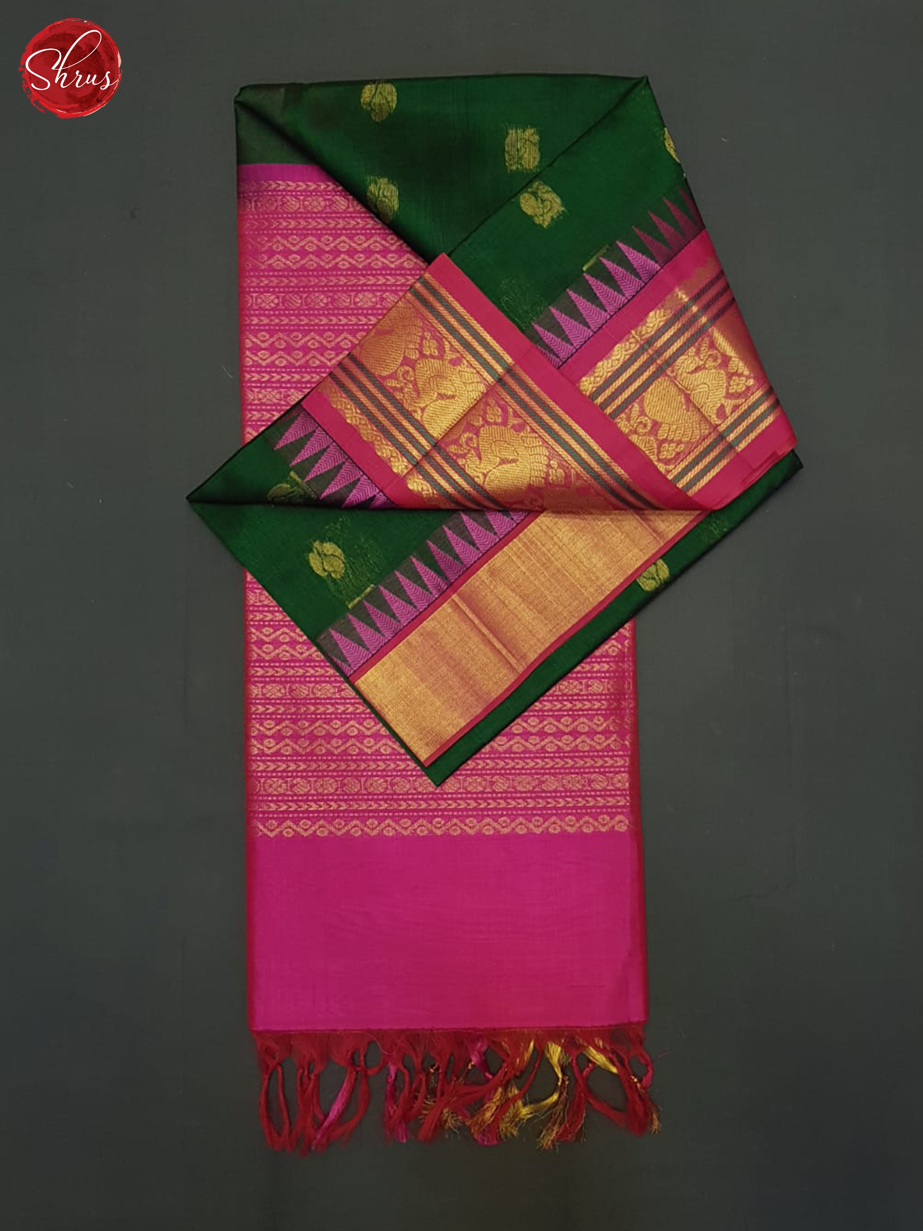 Green and pink-Silk Cotton saree - Shop on ShrusEternity.com