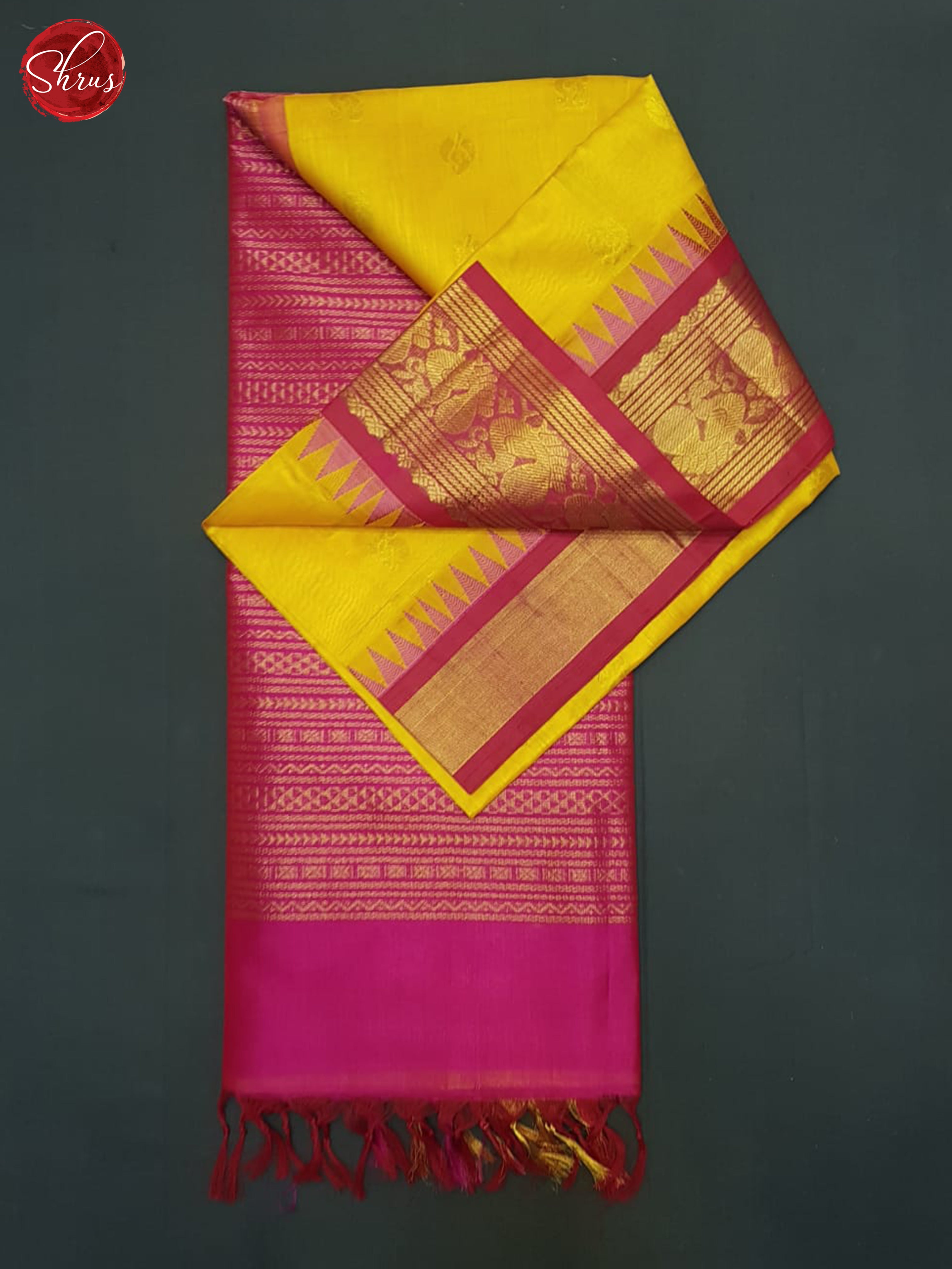 Yellow And Pink-Silk Cotton Saree - Shop on ShrusEternity.com
