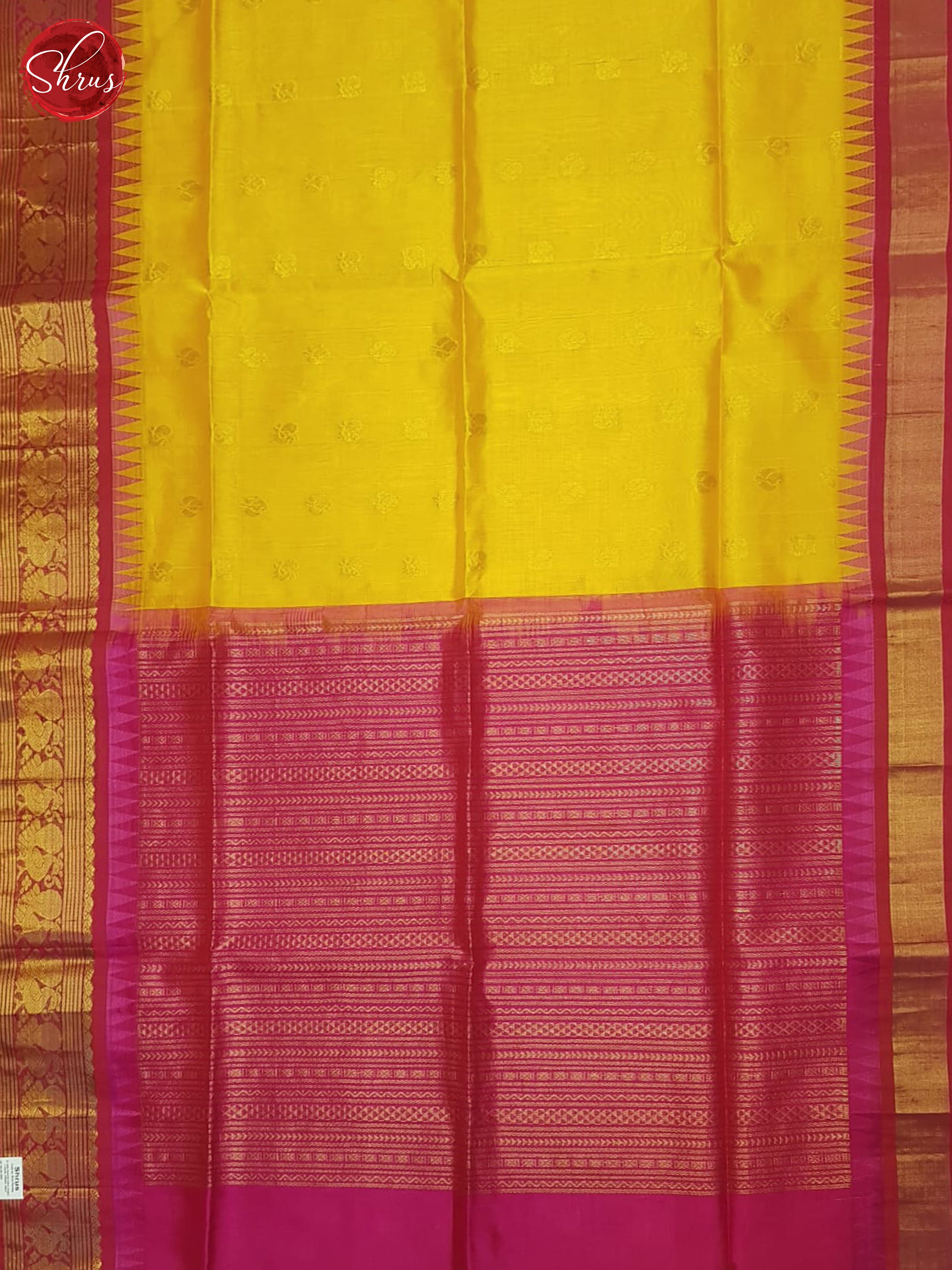 Yellow And Pink-Silk Cotton Saree - Shop on ShrusEternity.com