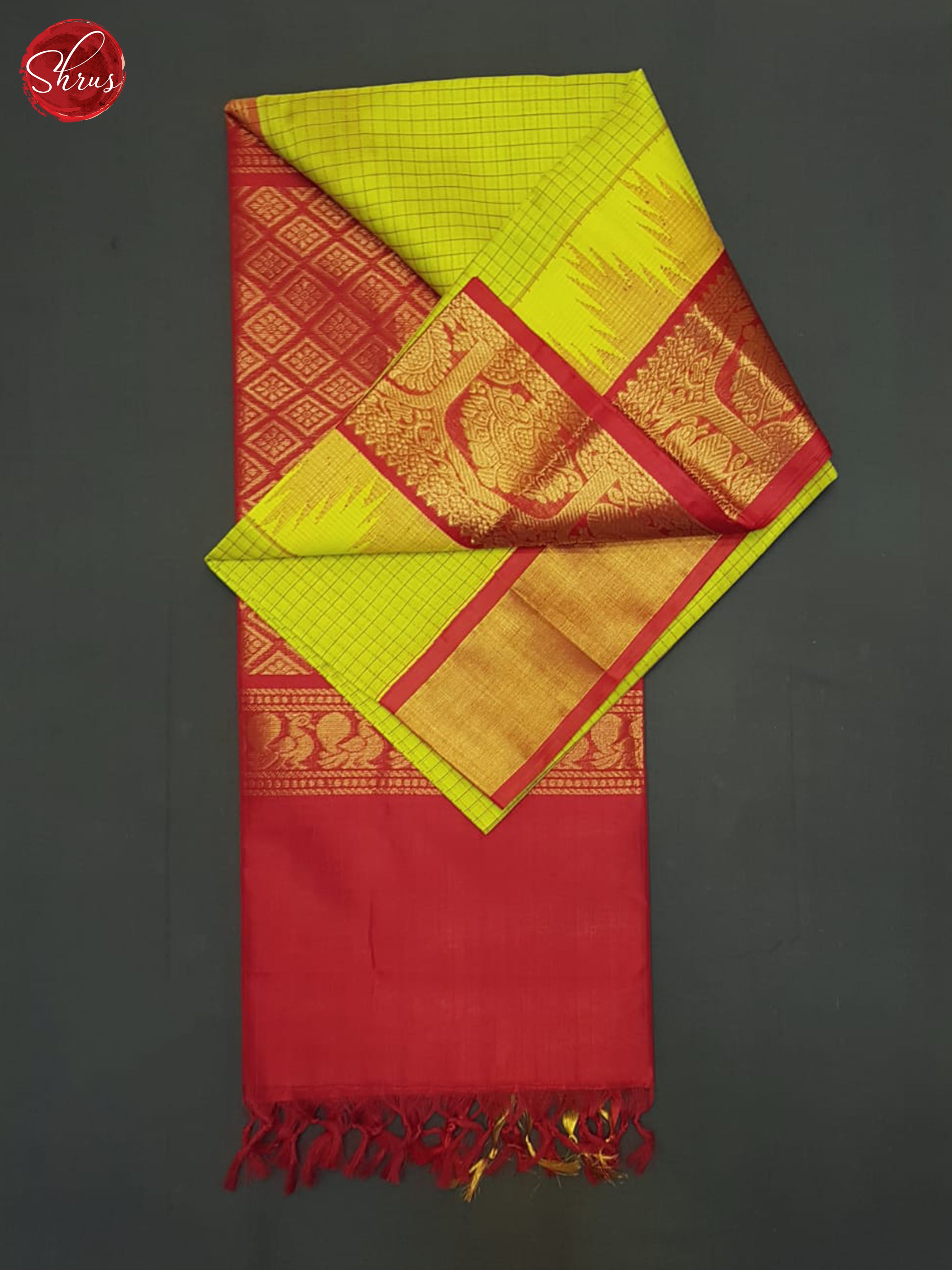 Green And Red-Silk Cotton Saree - Shop on ShrusEternity.com
