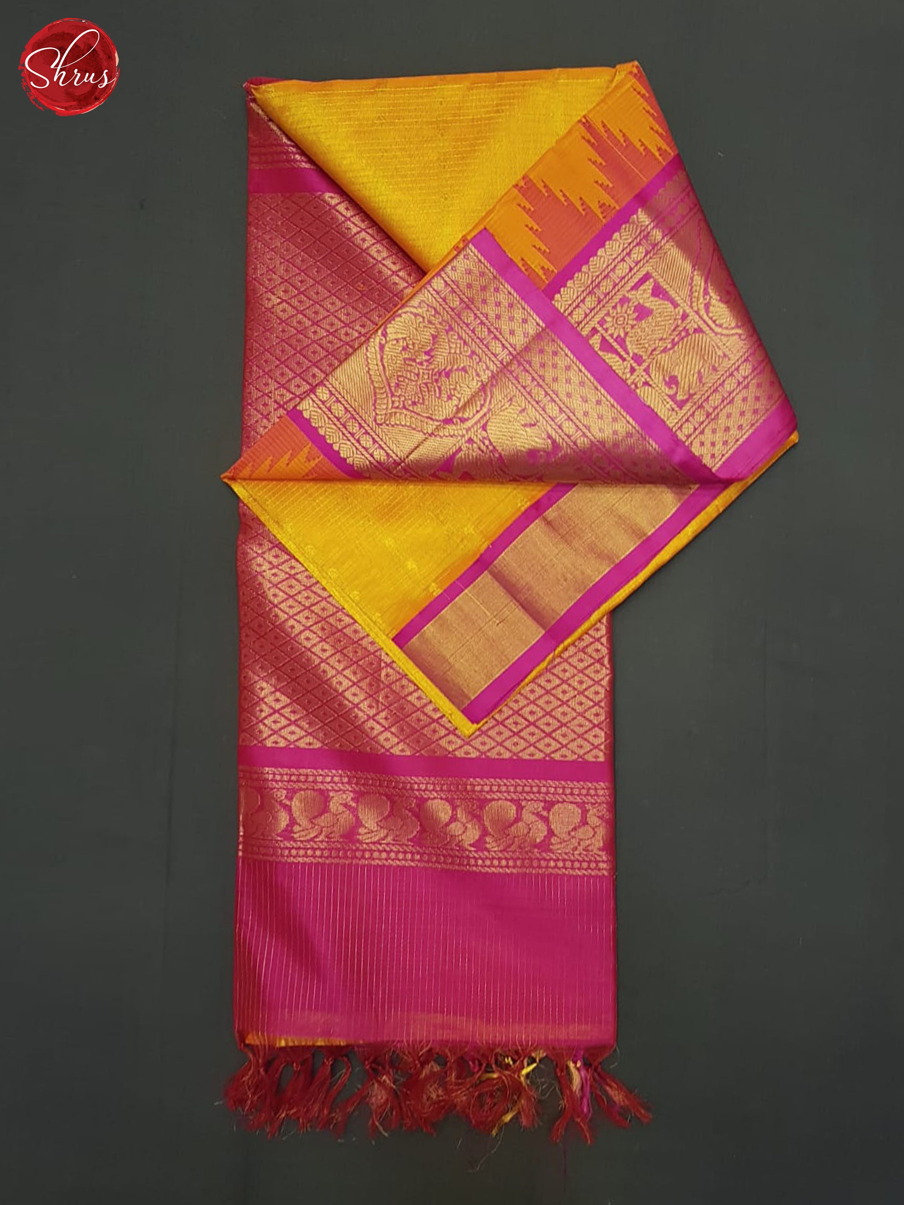 Yellow And Pink-Silk cotton saree - Shop on ShrusEternity.com