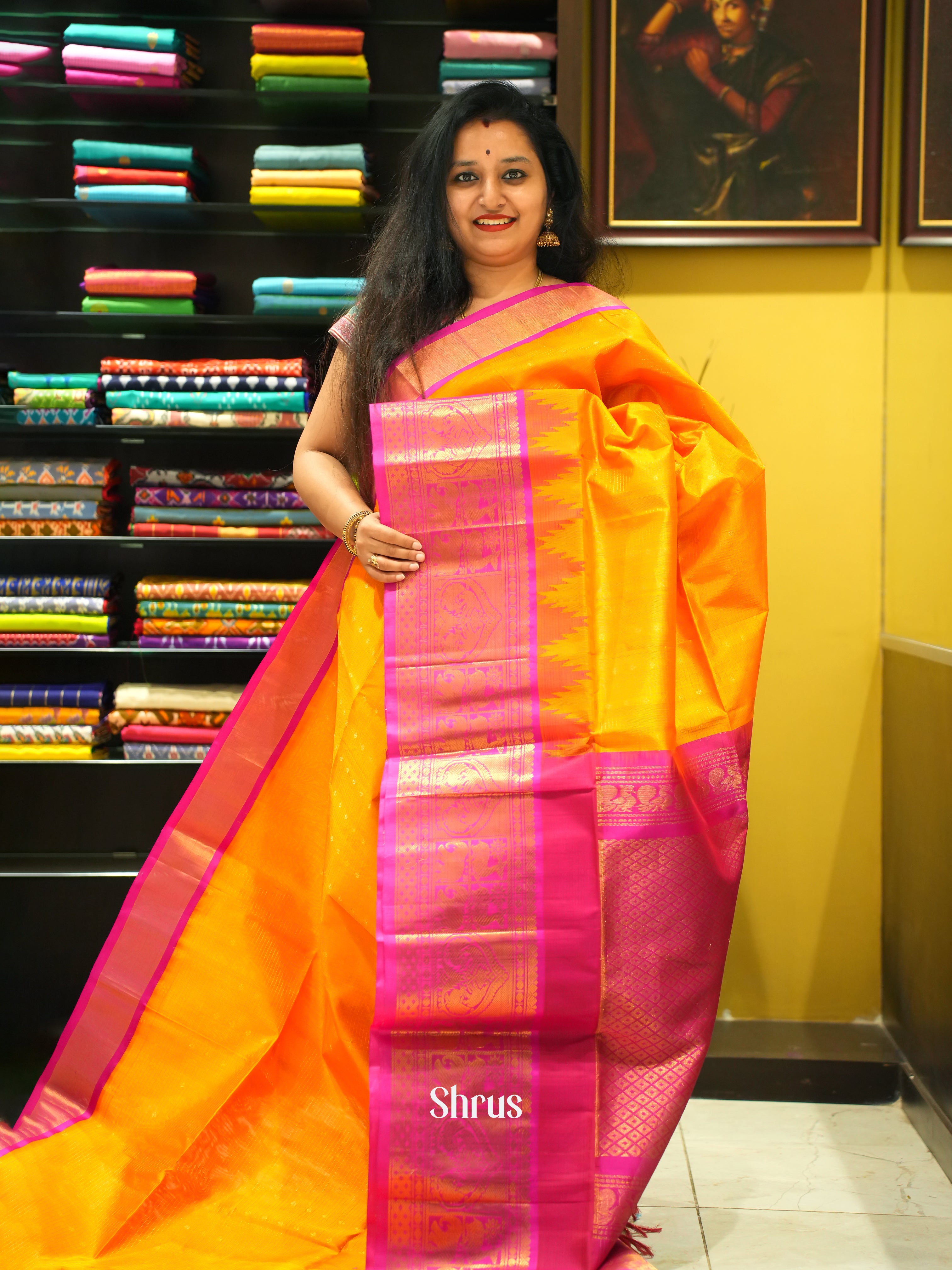 Yellow And Pink-Silk cotton saree