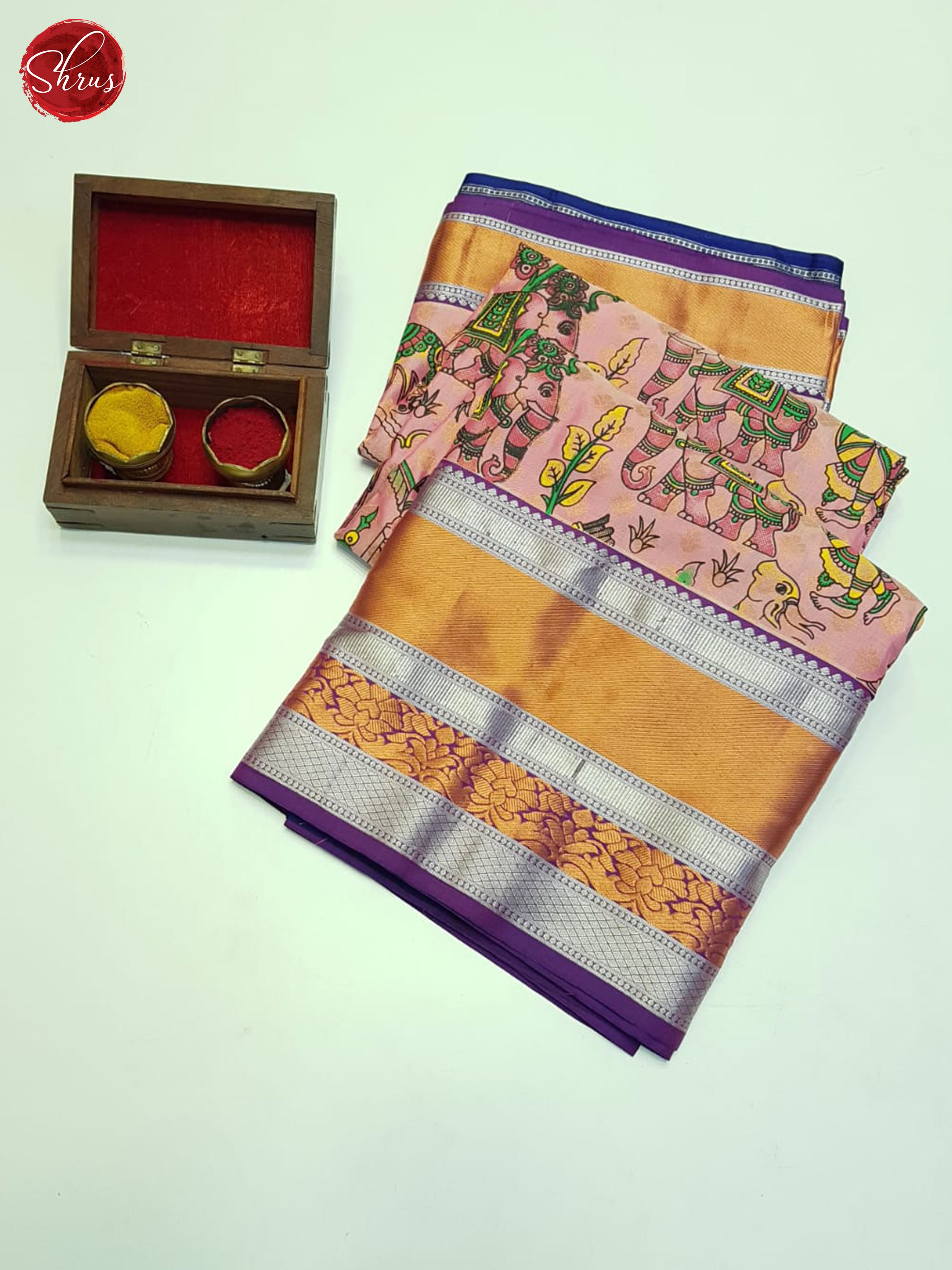 Peach Pink & Blue - kanchipuram Silk Saree - Shop on ShrusEternity.com