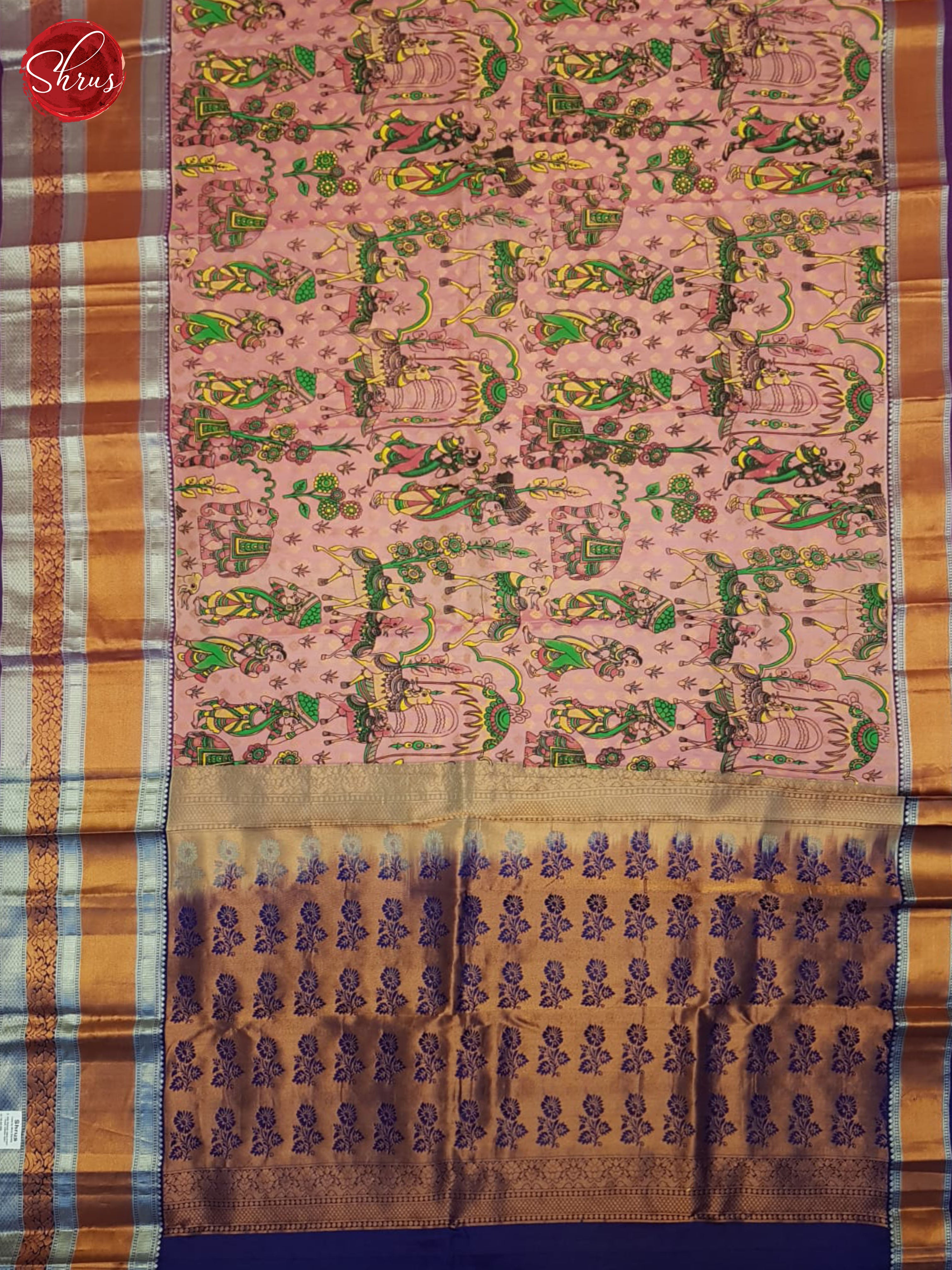 Peach Pink & Blue - kanchipuram Silk Saree - Shop on ShrusEternity.com