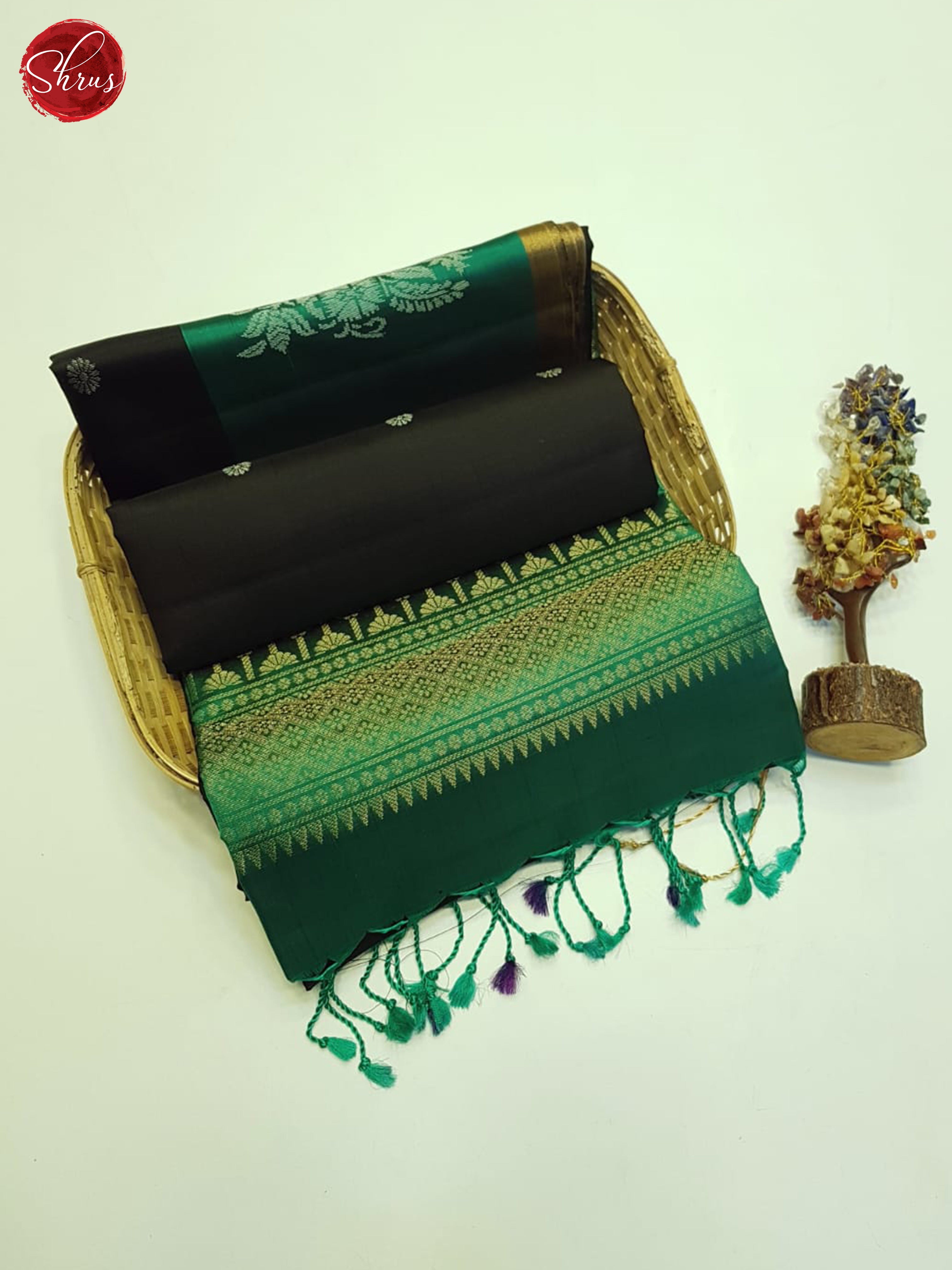 Black And Green- Soft Silk Saree - Shop on ShrusEternity.com