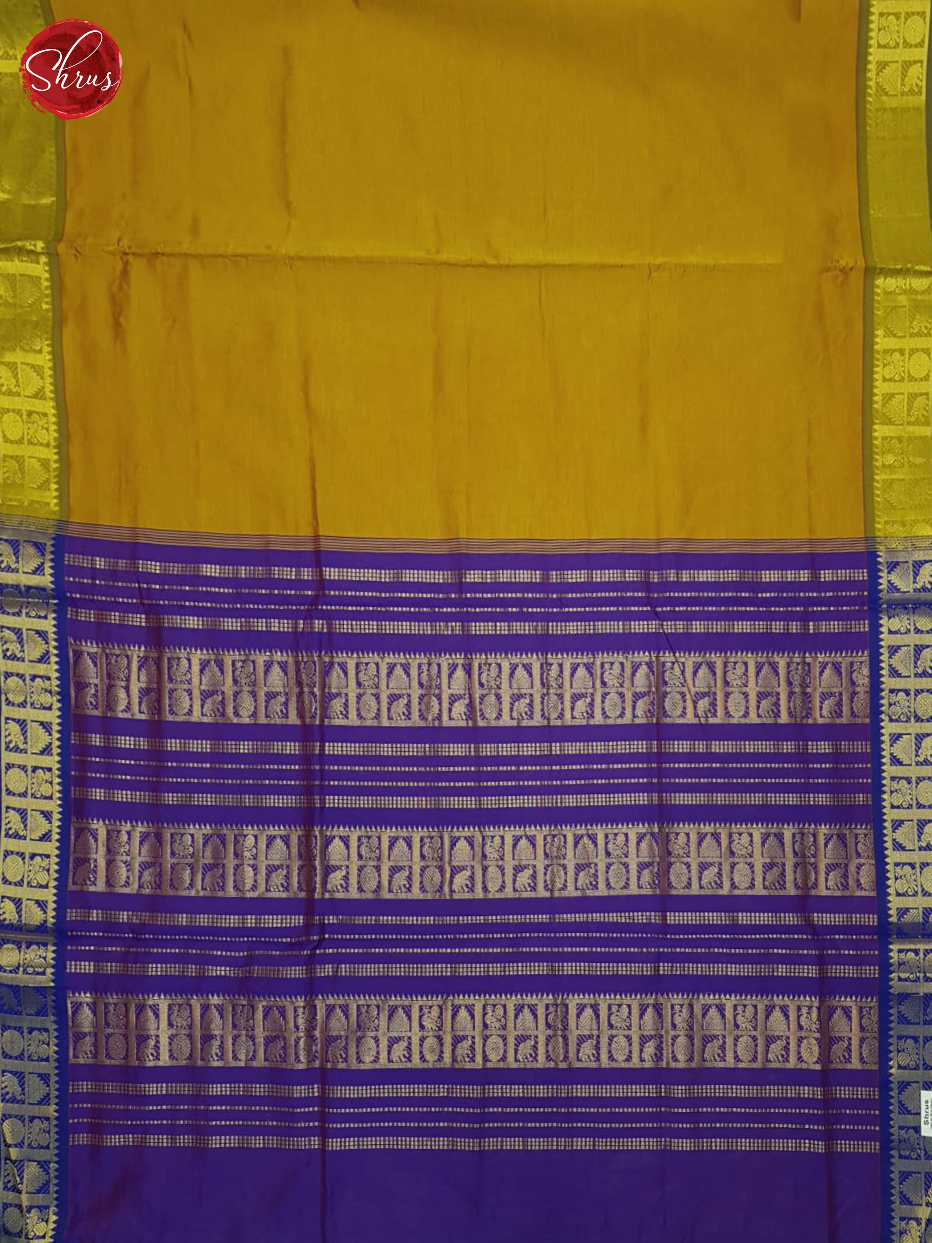 Mustard And Purple- Kanchipuram(9 yards) Madisar Silk Saree - Shop on ShrusEternity.com