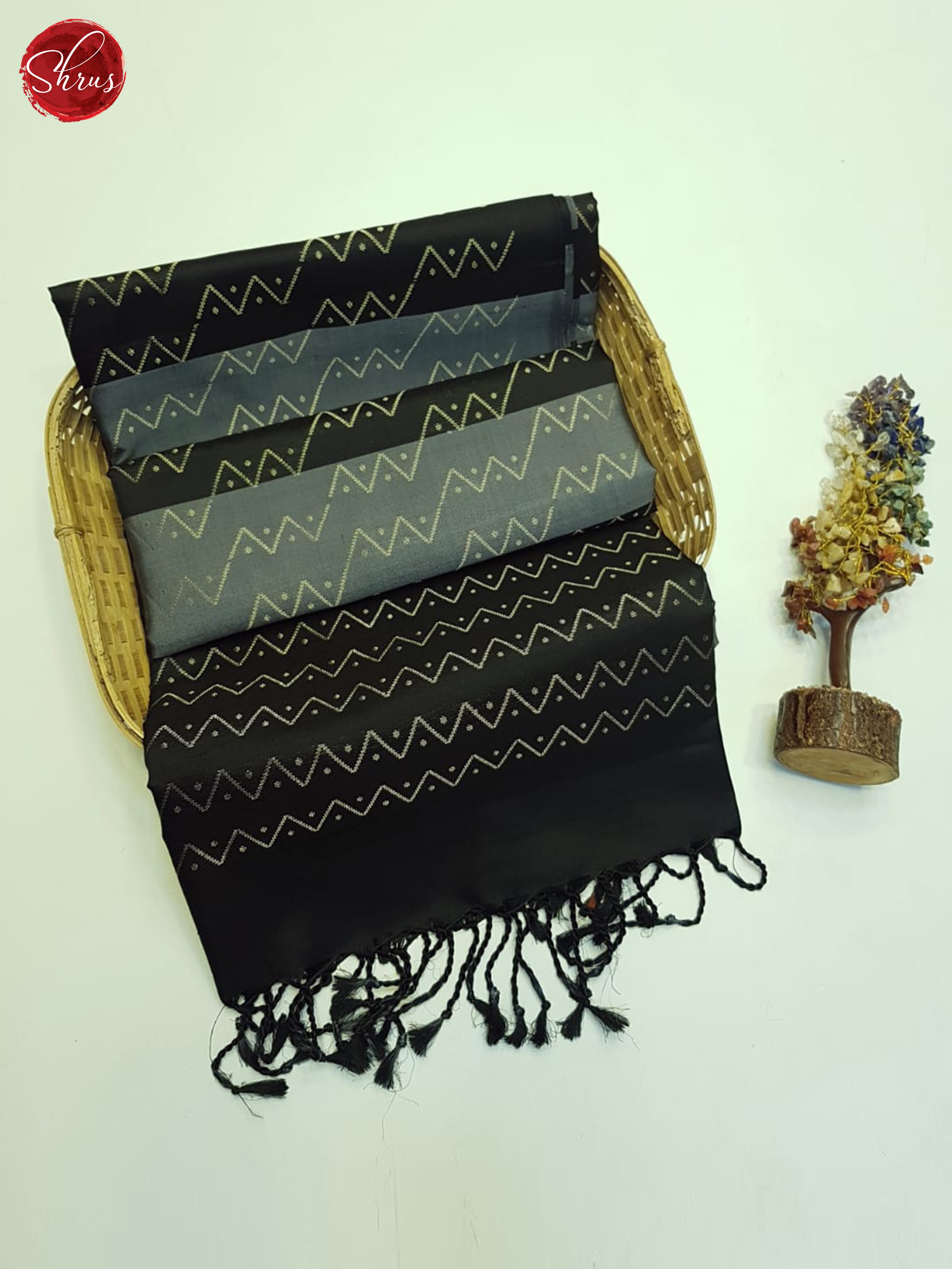 Grey And Black- Soft Silk Saree - Shop on ShrusEternity.com