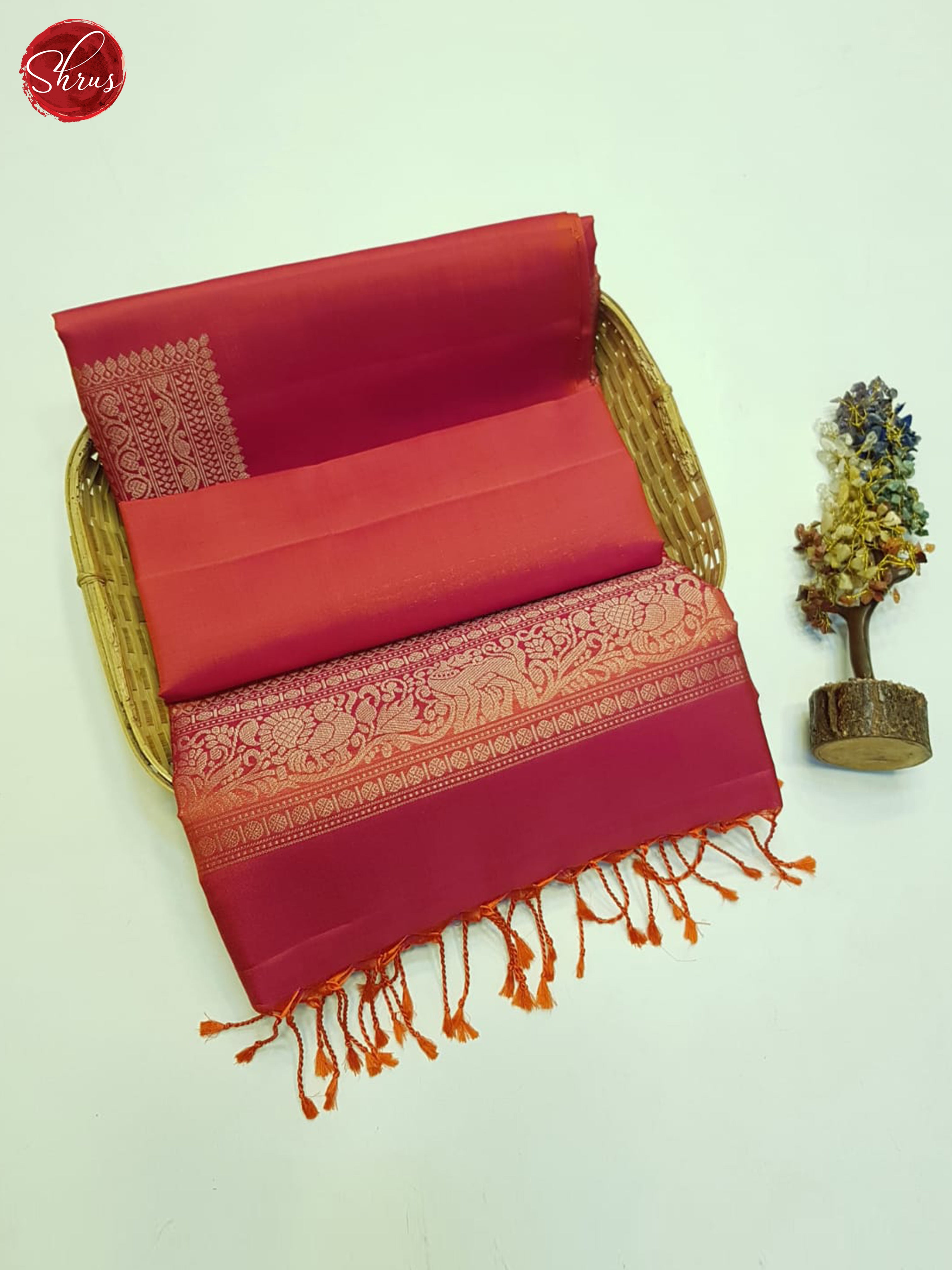 Orangish Pink(Single Tone)- Soft Silk Saree - Shop on ShrusEternity.com