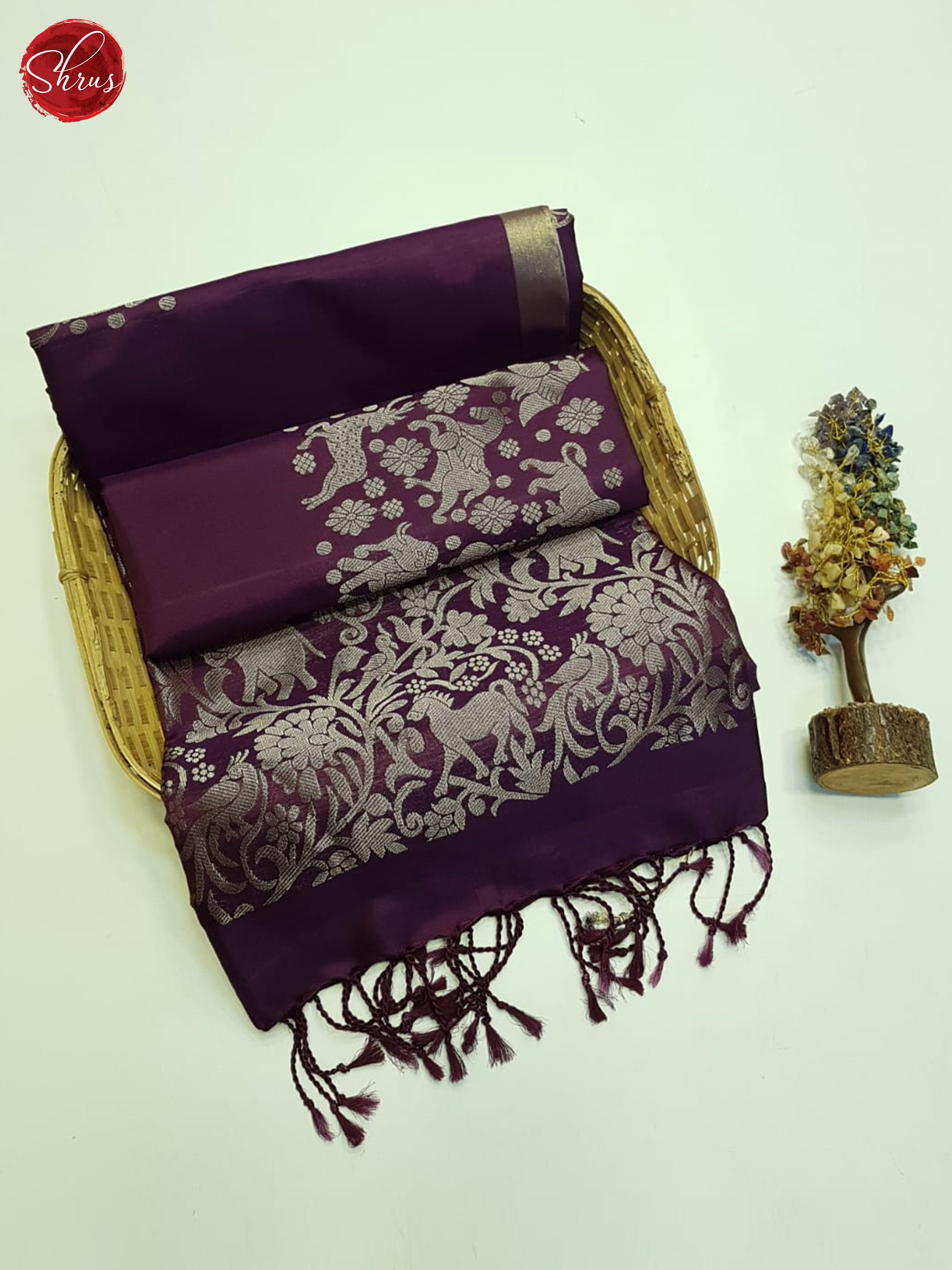 Wine(Single tone)- Soft Silk Saree - Shop on ShrusEternity.com