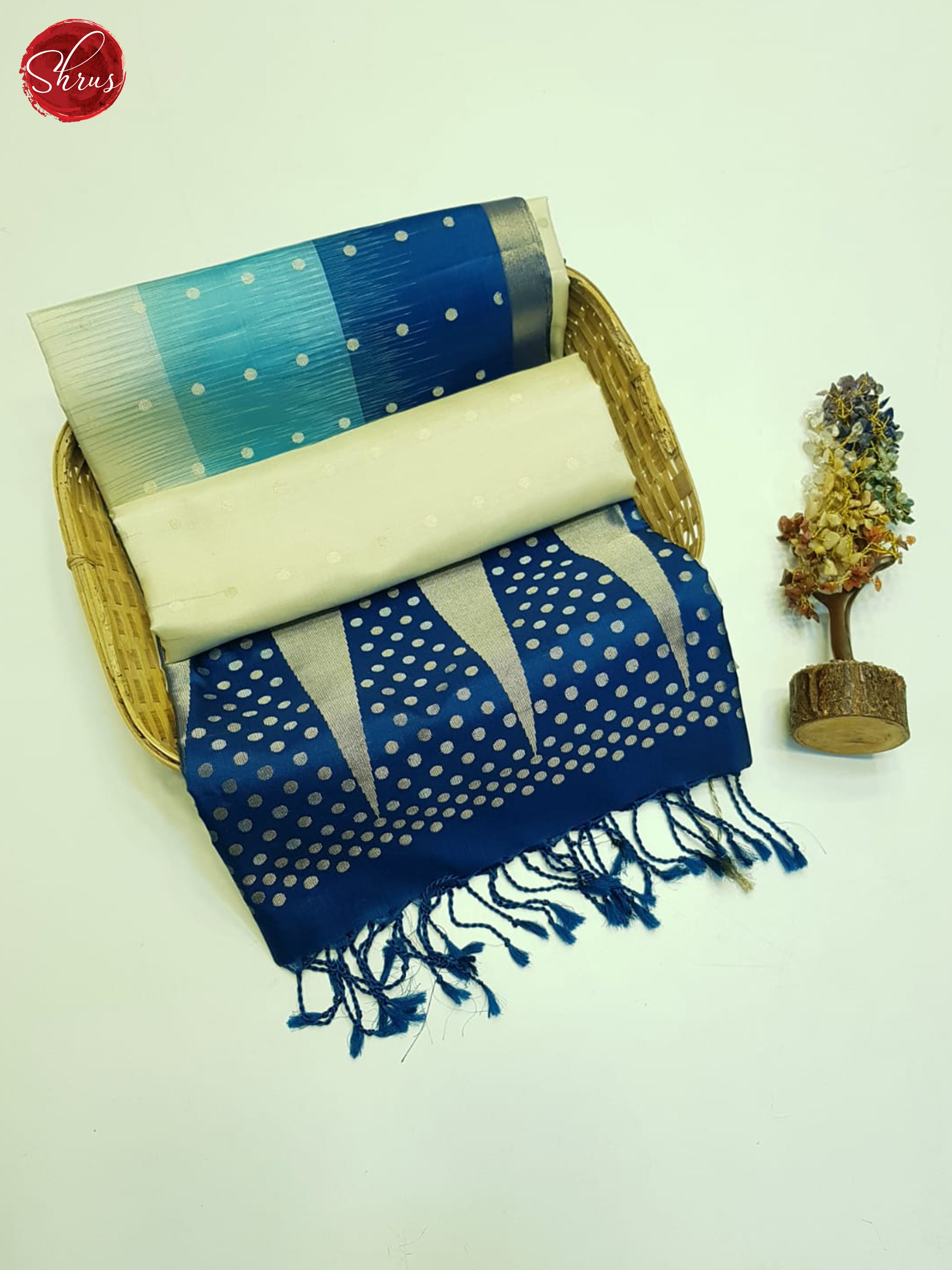 Cream And Blue- Soft Silk Saree - Shop on ShrusEternity.com