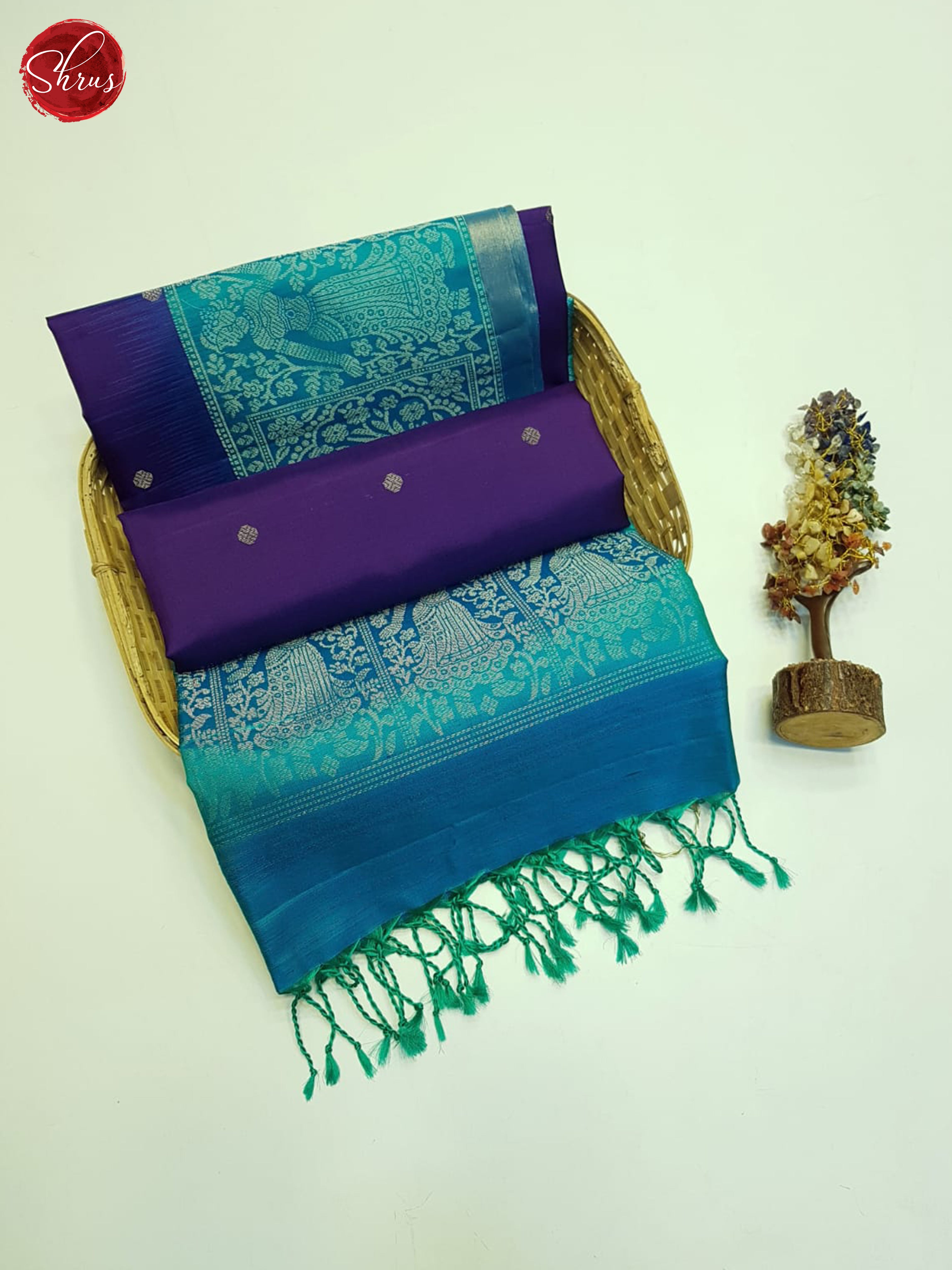 Purple And Blue- Soft Silk Saree - Shop on ShrusEternity.com