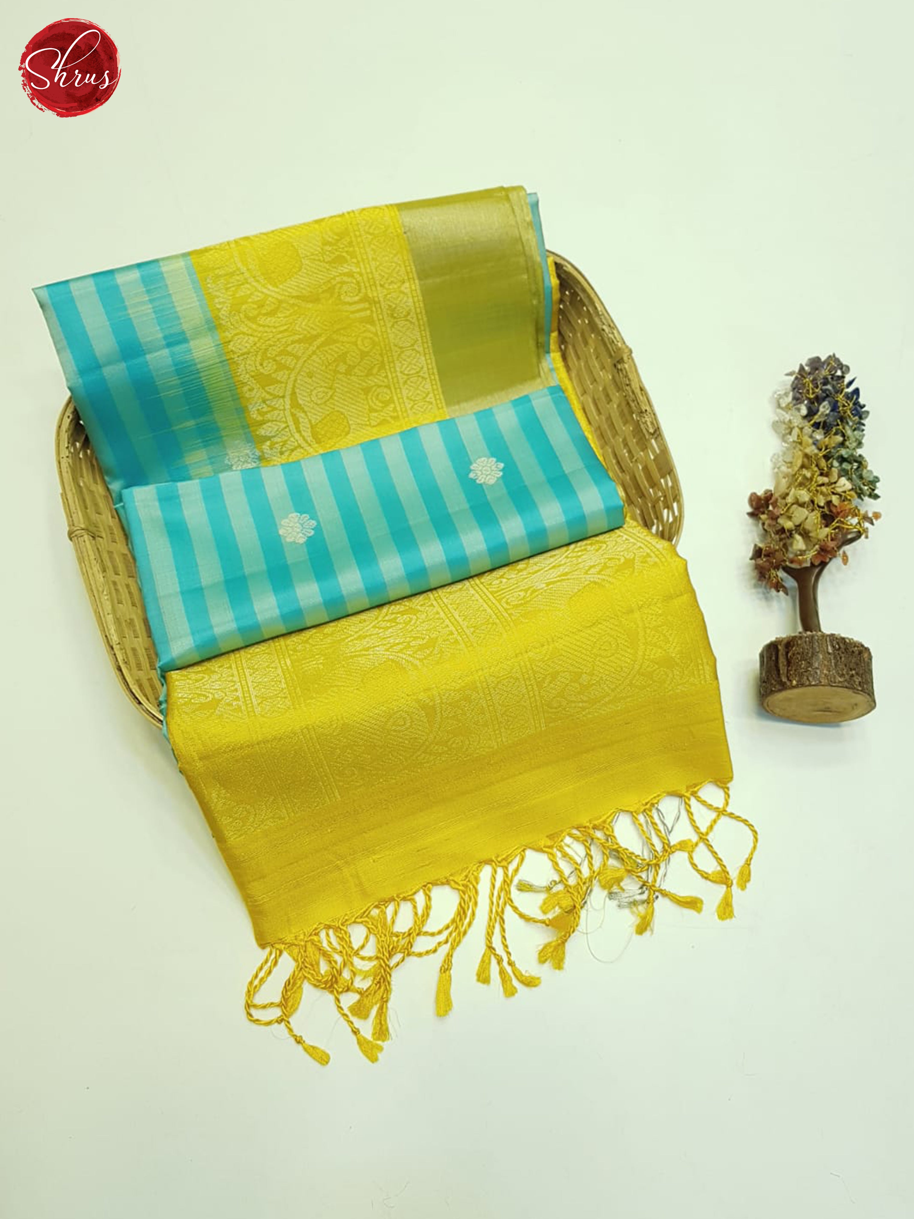 Blue And Mustard- Soft Silk Saree - Shop on ShrusEternity.com