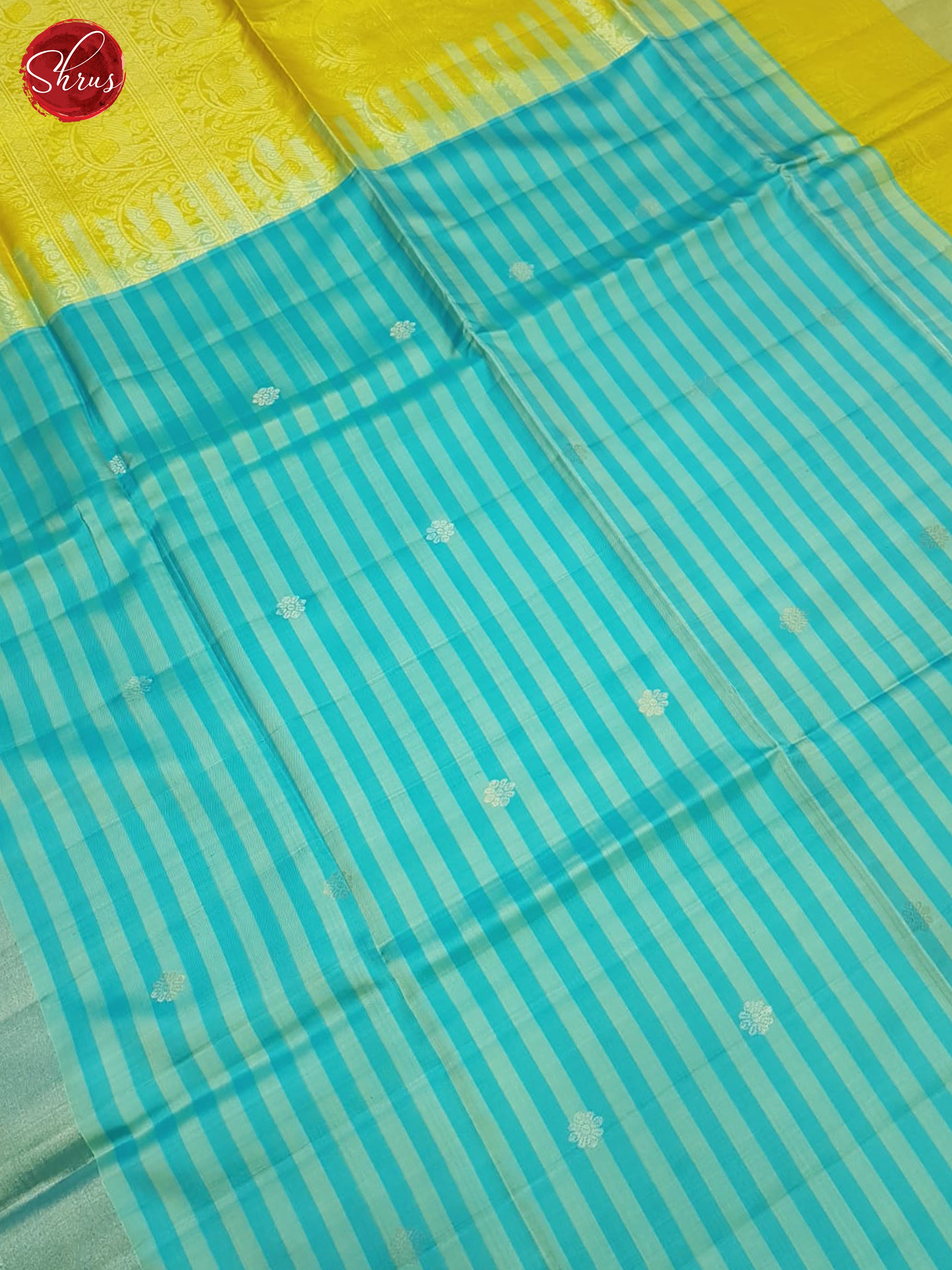 Blue And Mustard- Soft Silk Saree - Shop on ShrusEternity.com