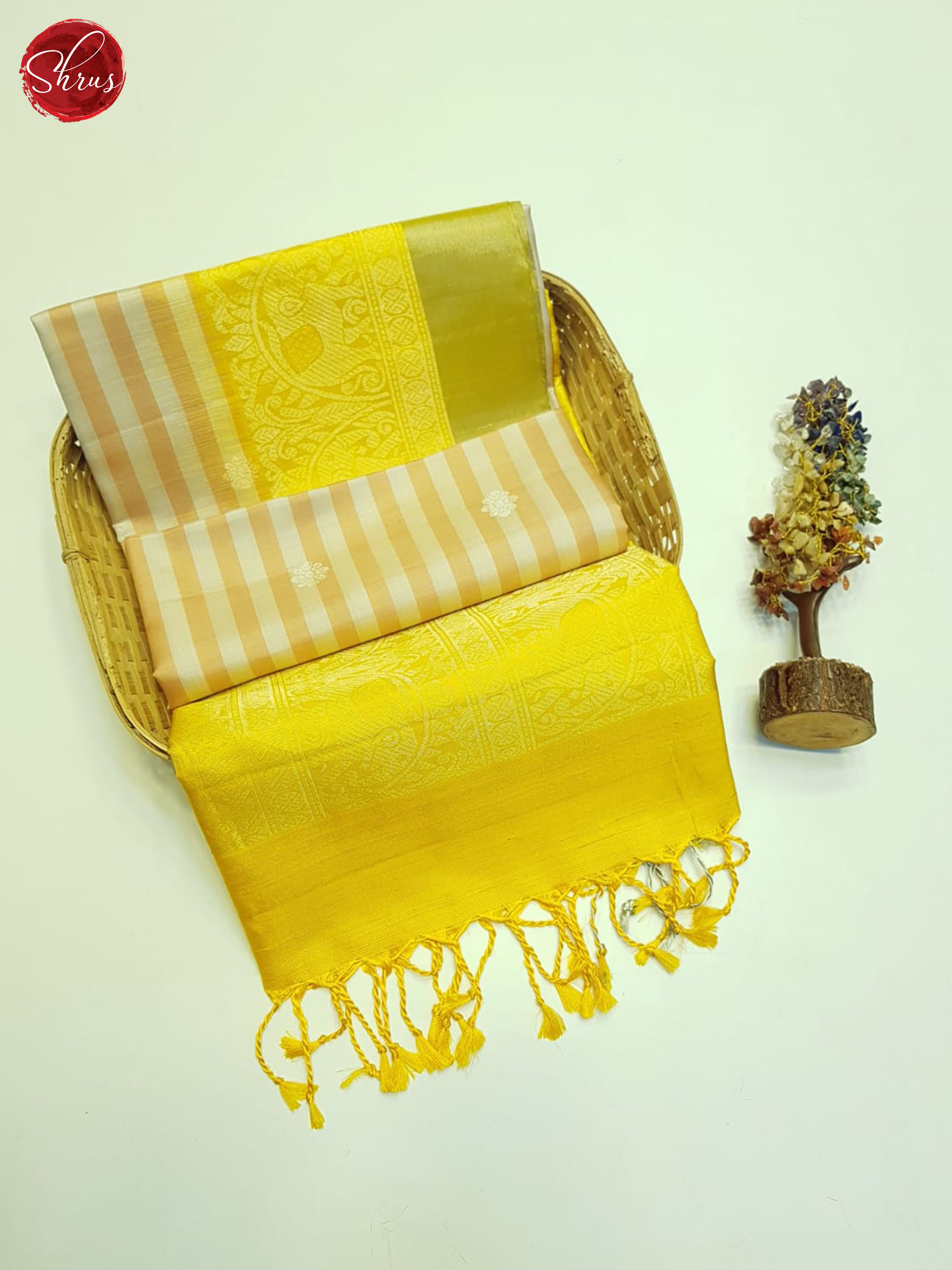 Brown Grey And Yellow- Soft Silk saree - Shop on ShrusEternity.com