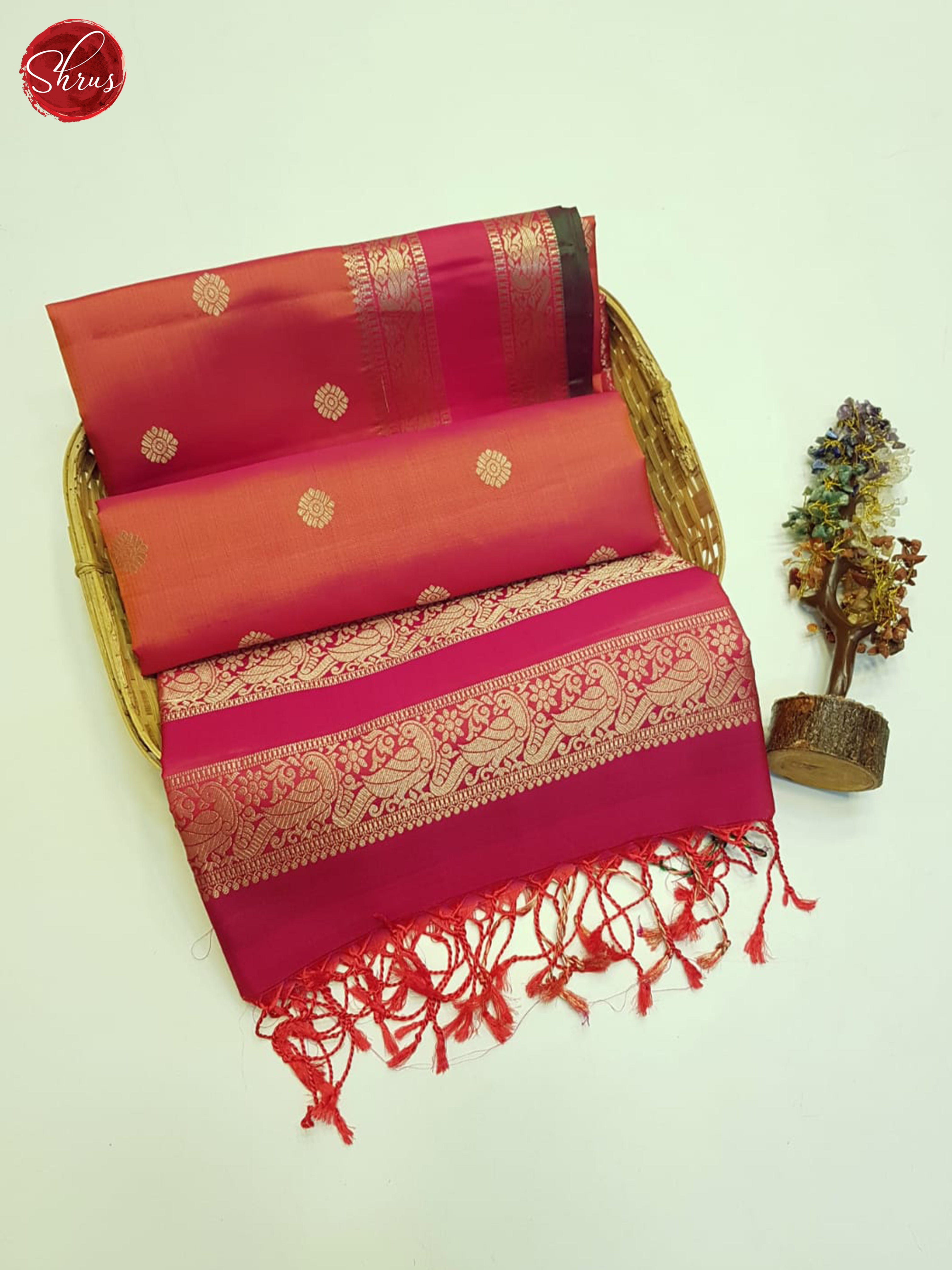 Orangish Pink& Pink - Soft Silk Saree - Shop on ShrusEternity.com