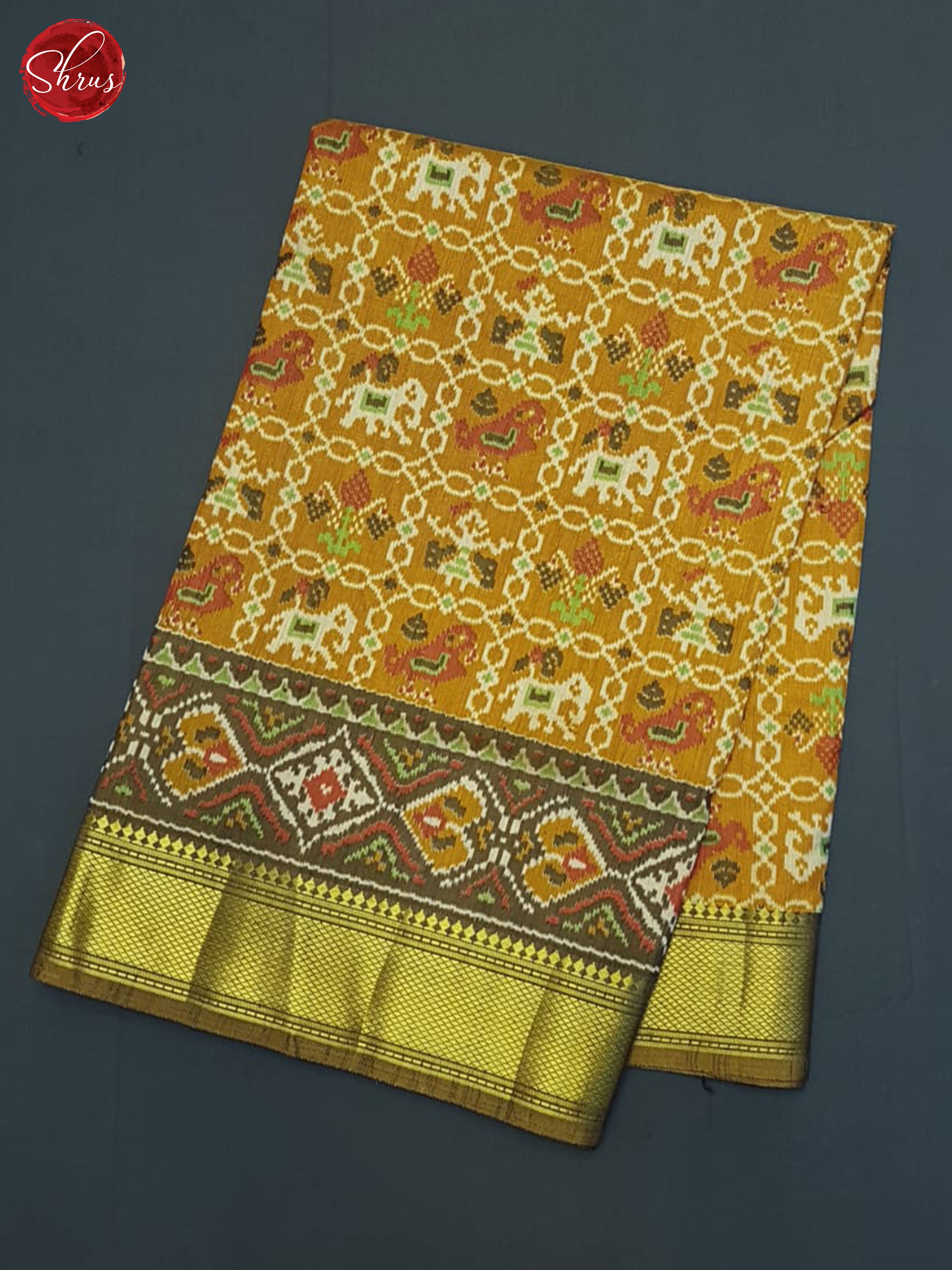 Mustard And Brown- Semi Patola Saree - Shop on ShrusEternity.com