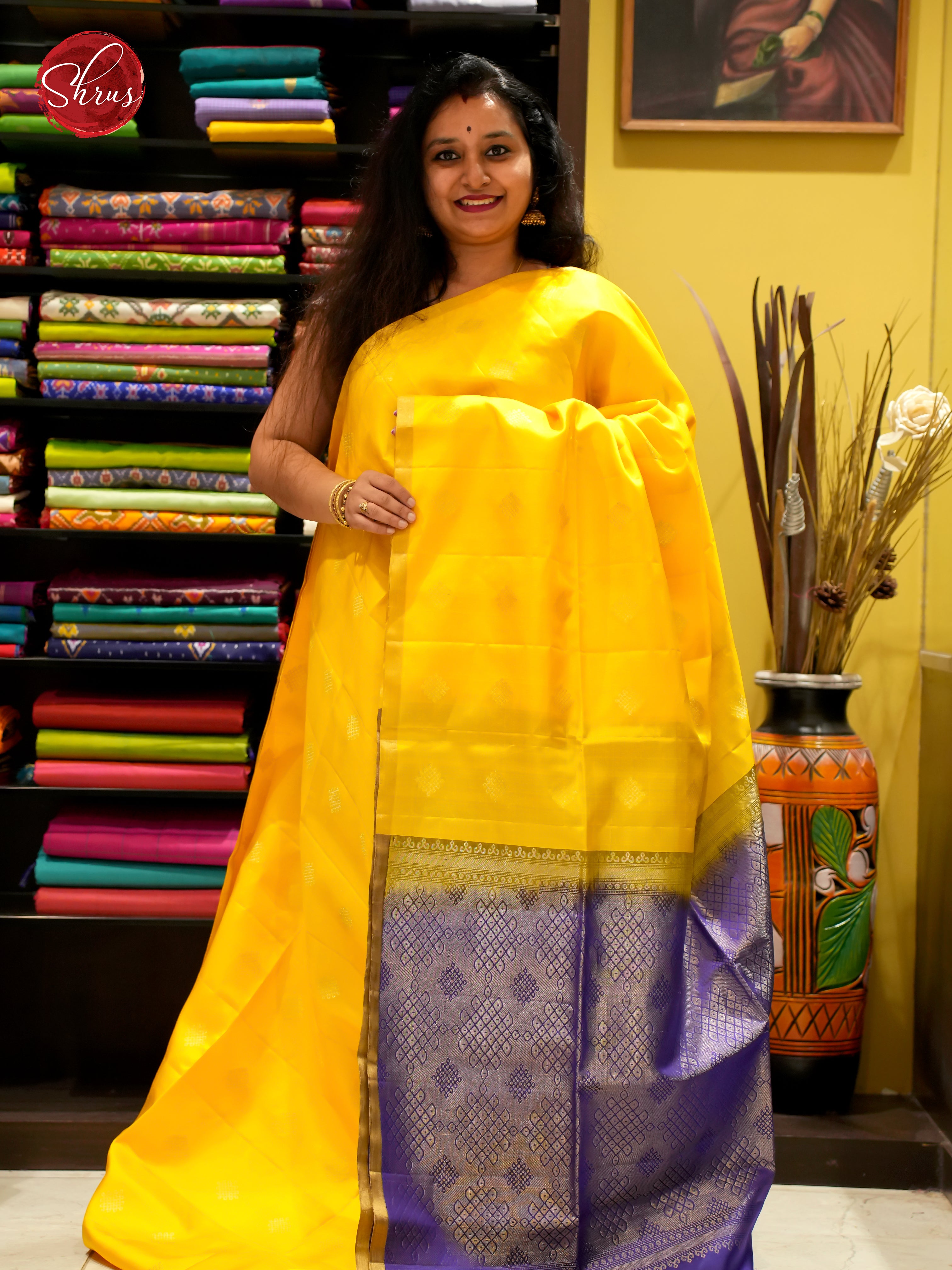 Yellow And Purple- Soft Silk Saree - Shop on ShrusEternity.com