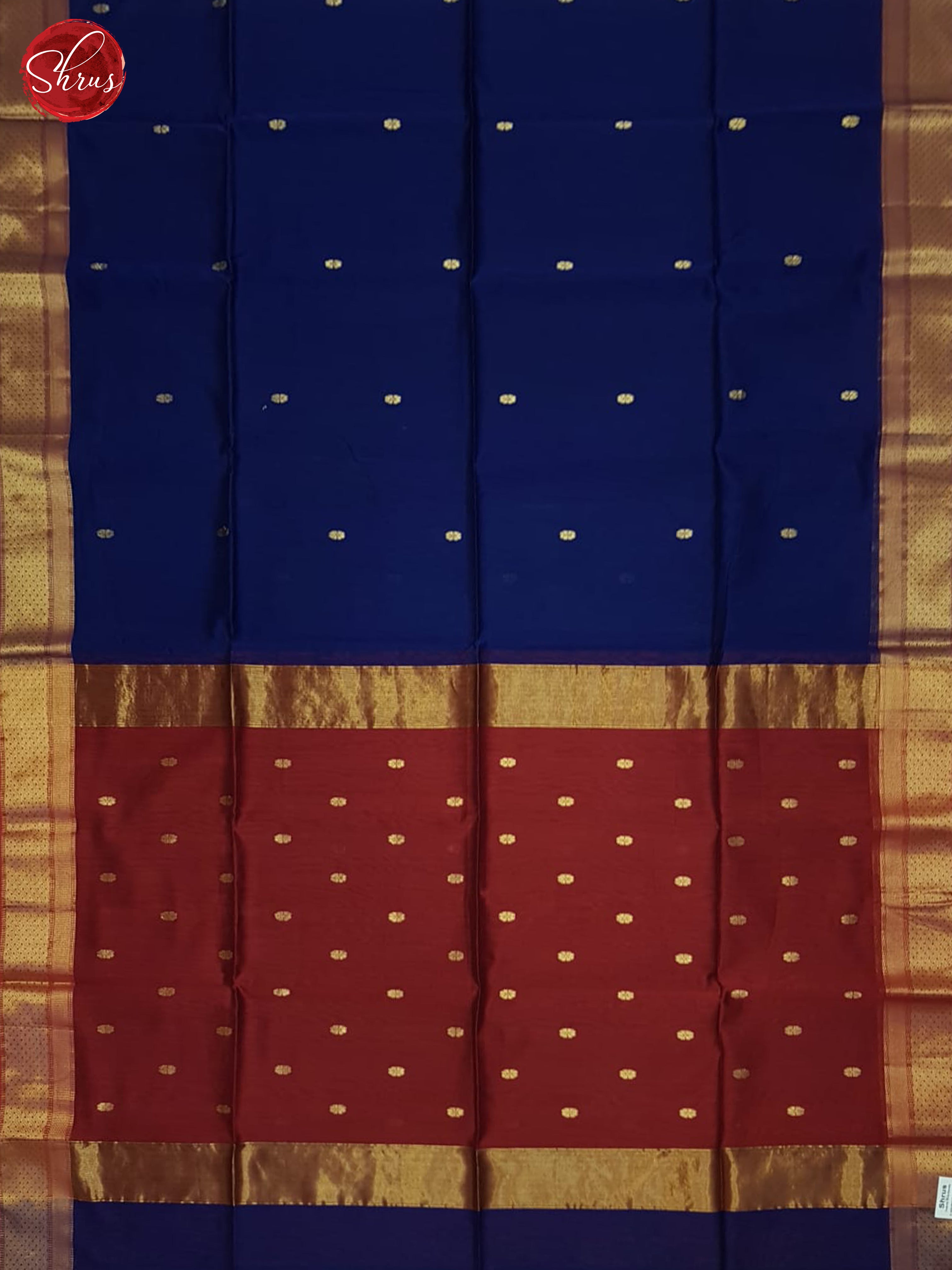 Blue and Arakku Maroon - Maheshwari silkcotton Saree - Shop on ShrusEternity.com