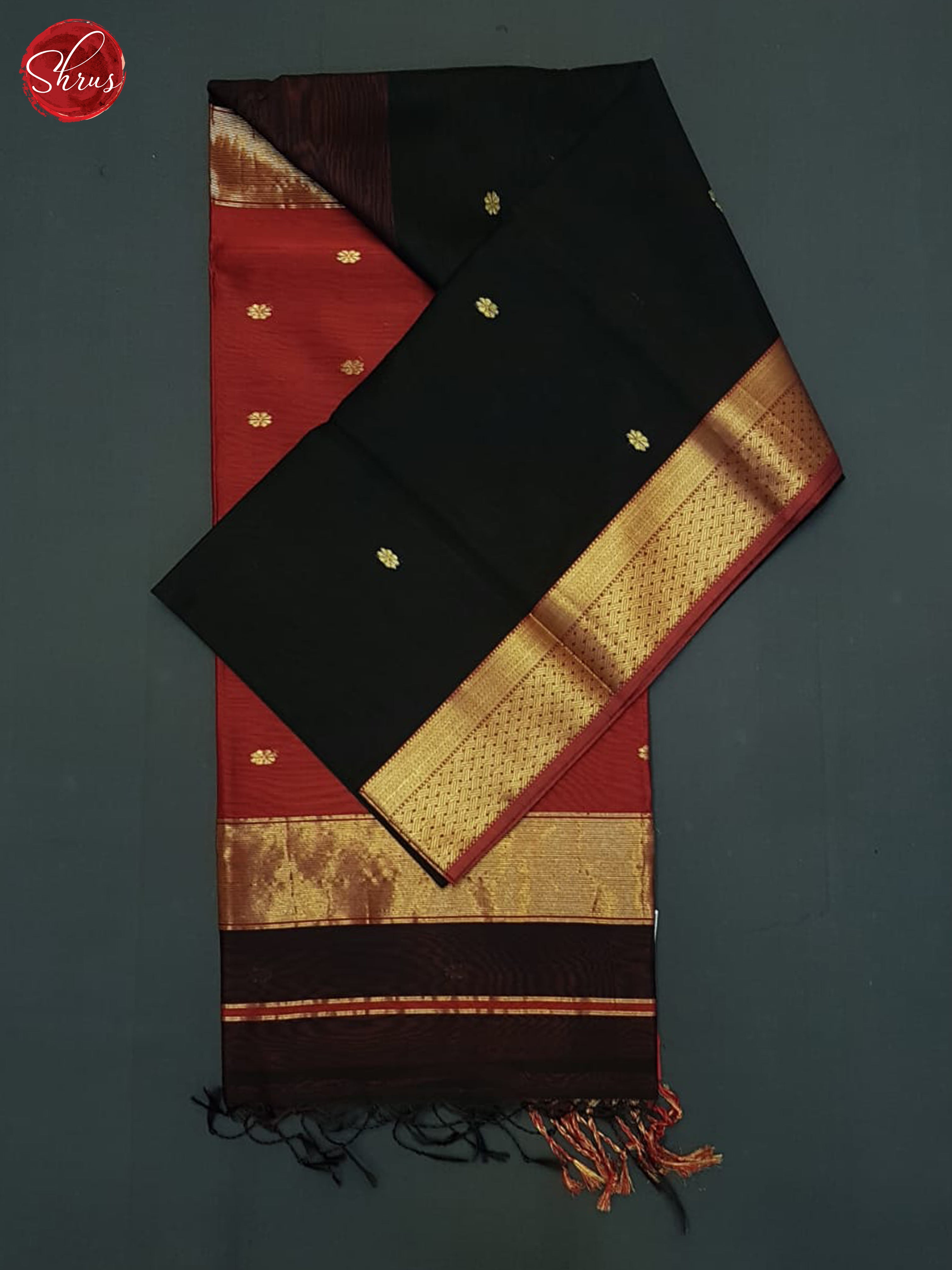 Black and Red - Maheshwari silkcotton Saree - Shop on ShrusEternity.com