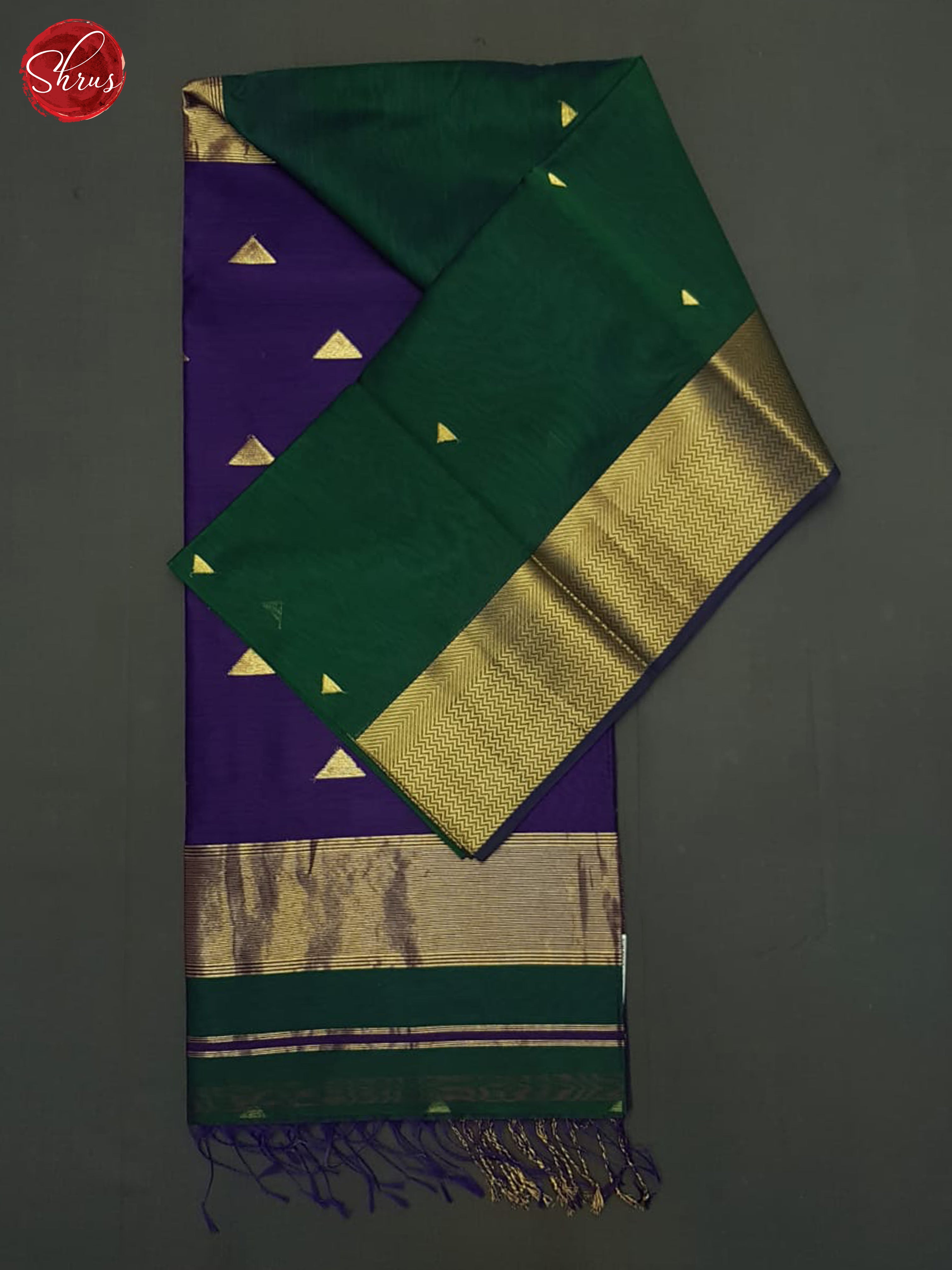 Green and Purple- Maheshwari silkcotton Saree - Shop on ShrusEternity.com