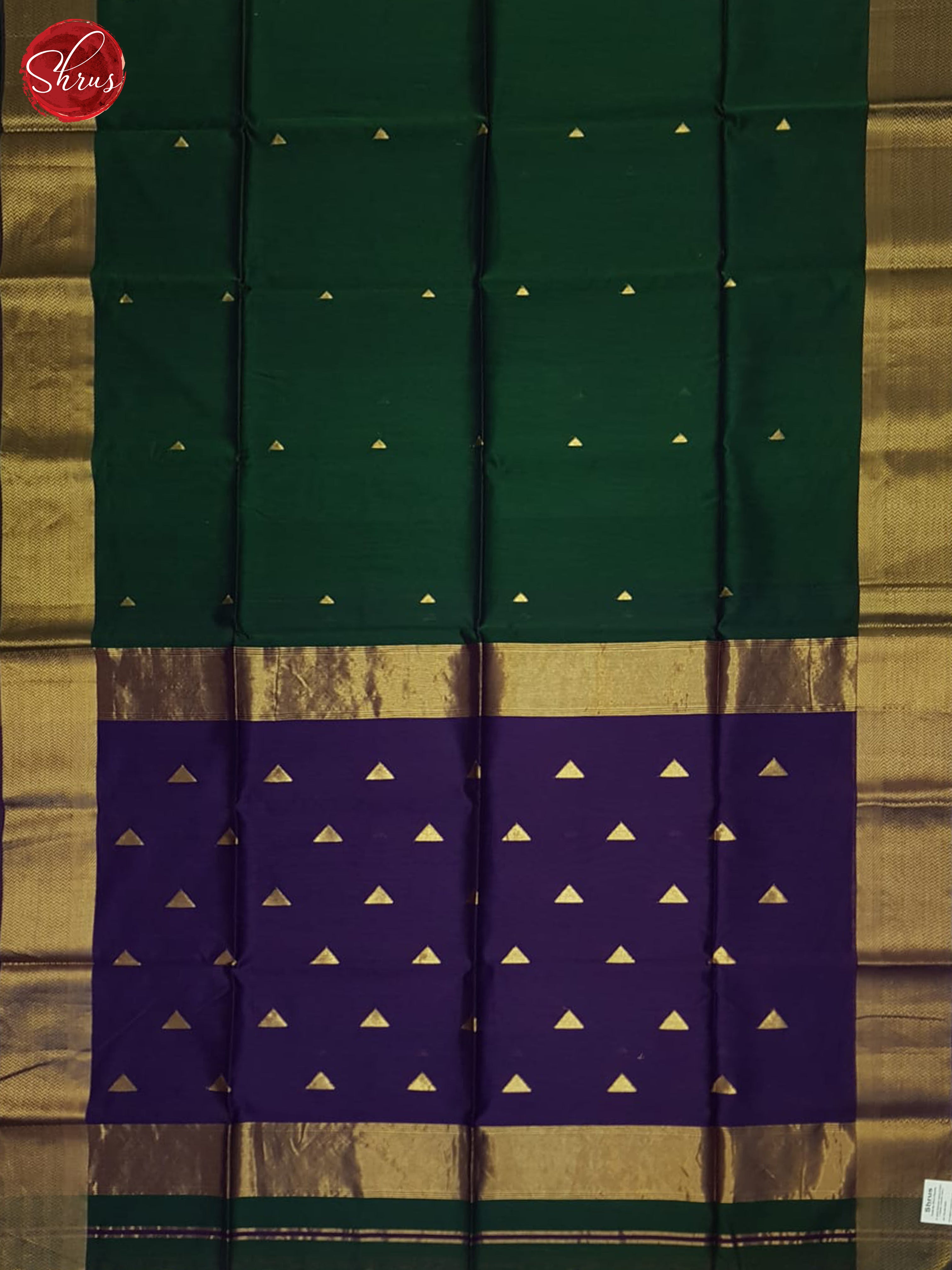 Green and Purple- Maheshwari silkcotton Saree - Shop on ShrusEternity.com