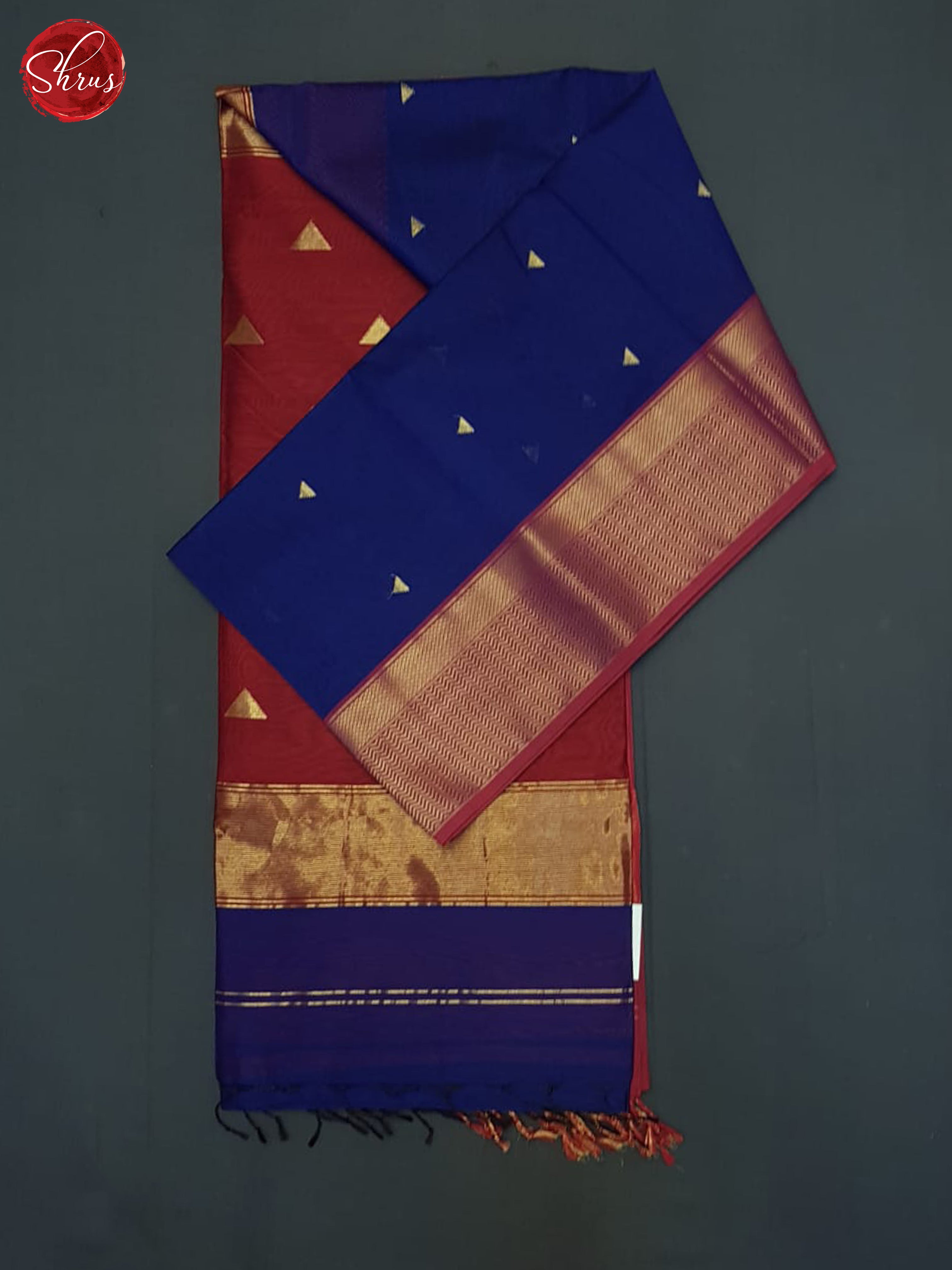 Blue & Red - Maheshwari silkcotton Saree - Shop on ShrusEternity.com