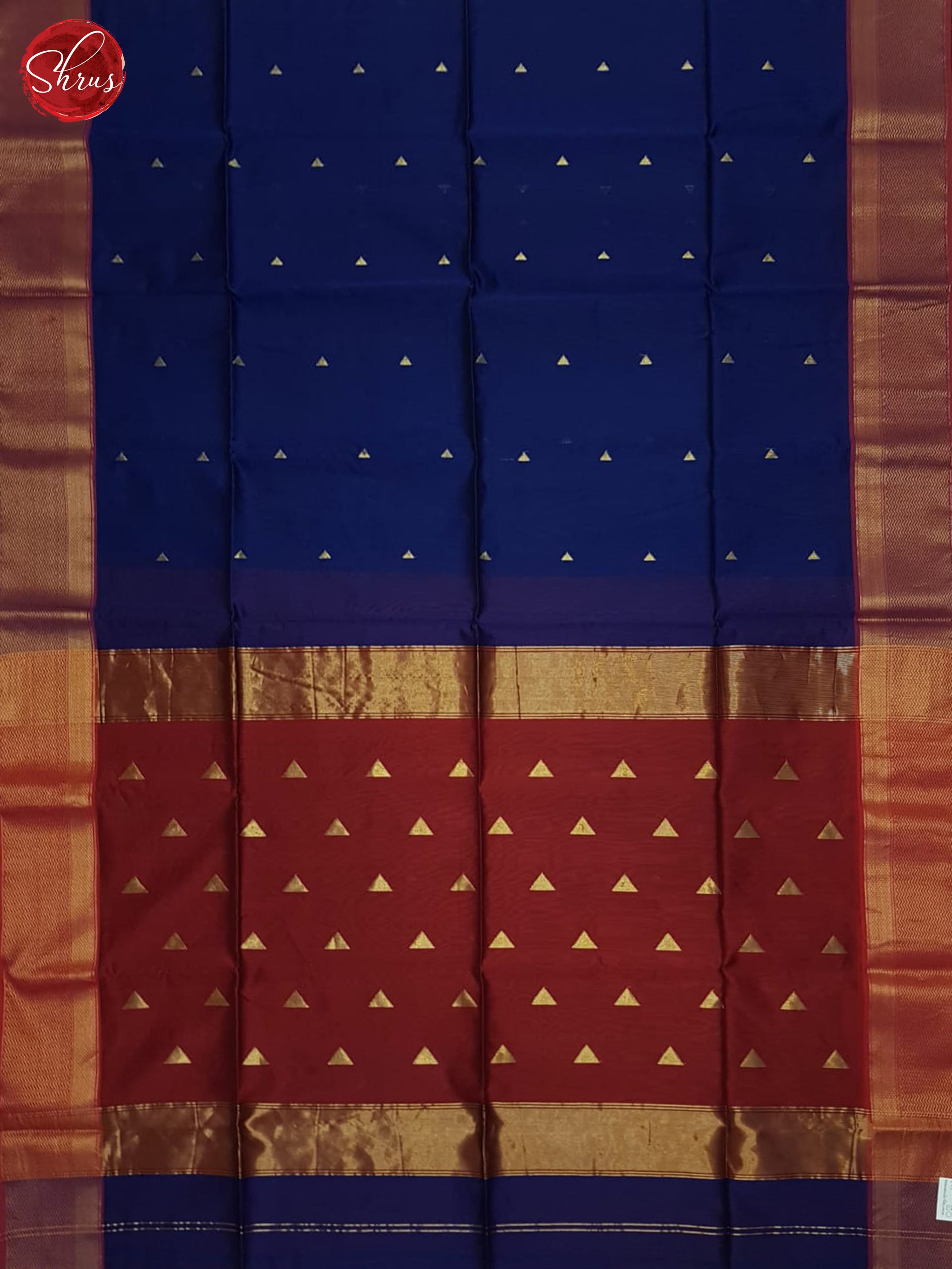 Blue & Red - Maheshwari silkcotton Saree - Shop on ShrusEternity.com