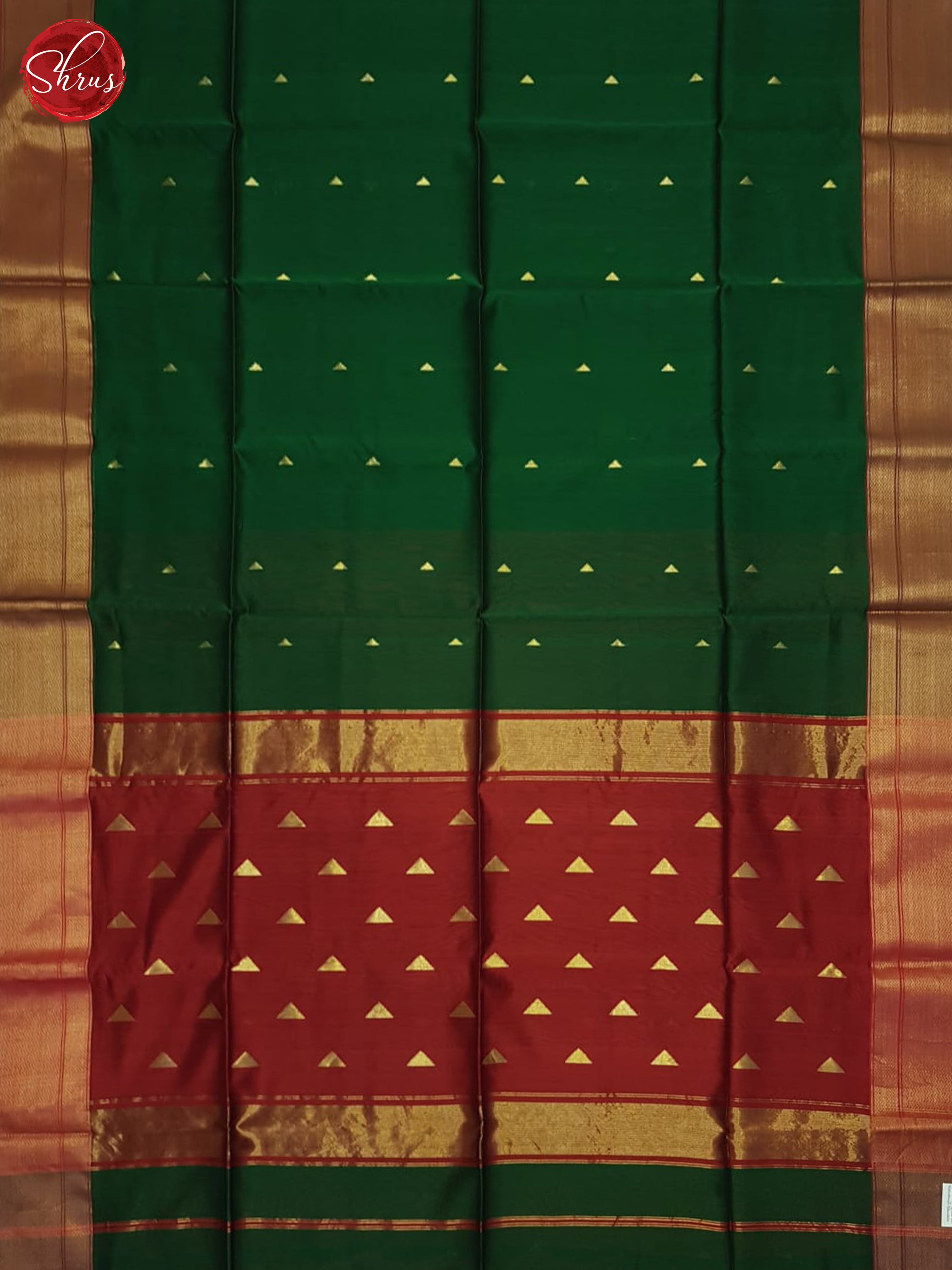 Green & REd- Maheshwari silkcotton Saree - Shop on ShrusEternity.com